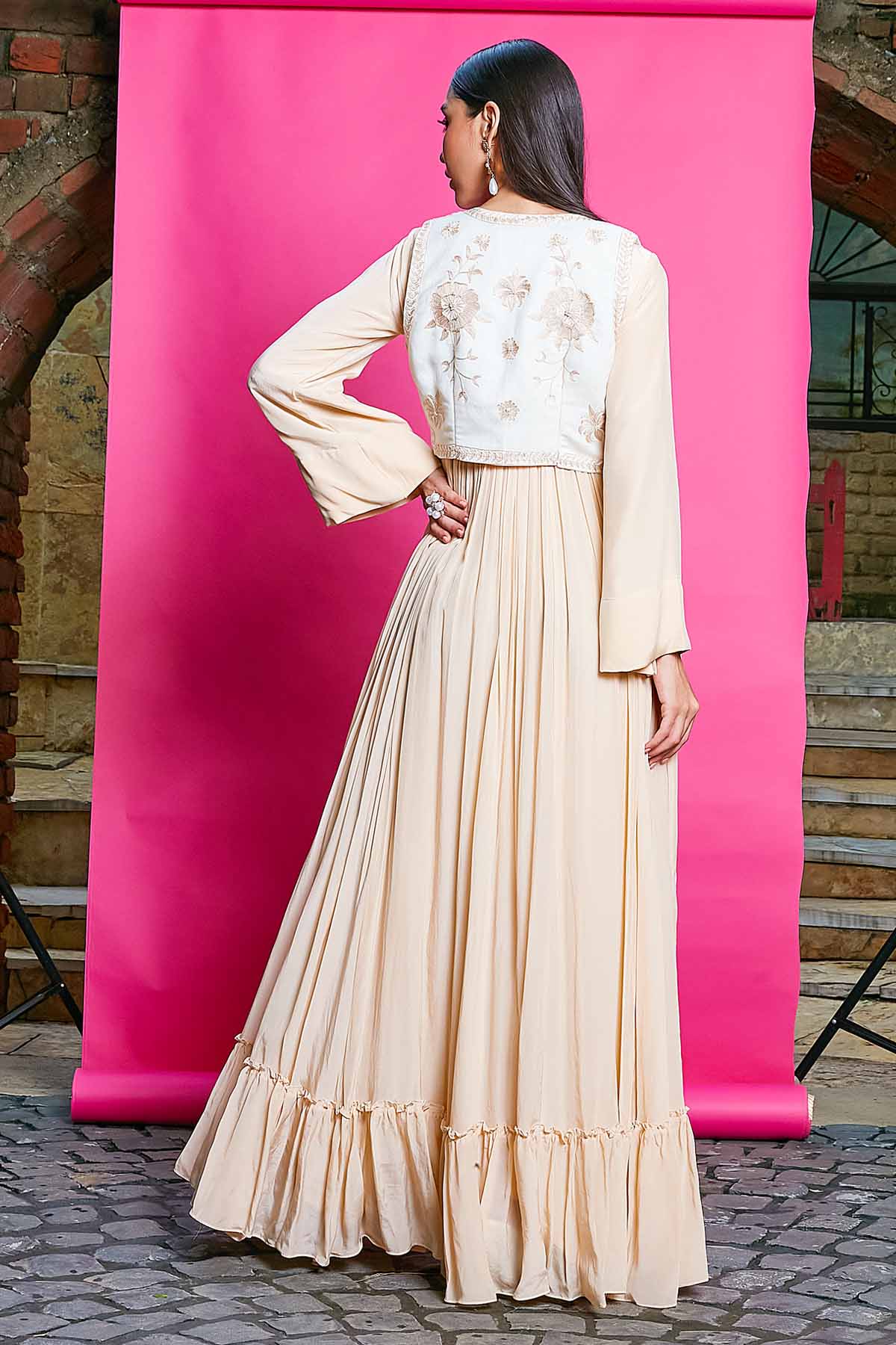 Beige Anarkali Set & Waistcoat