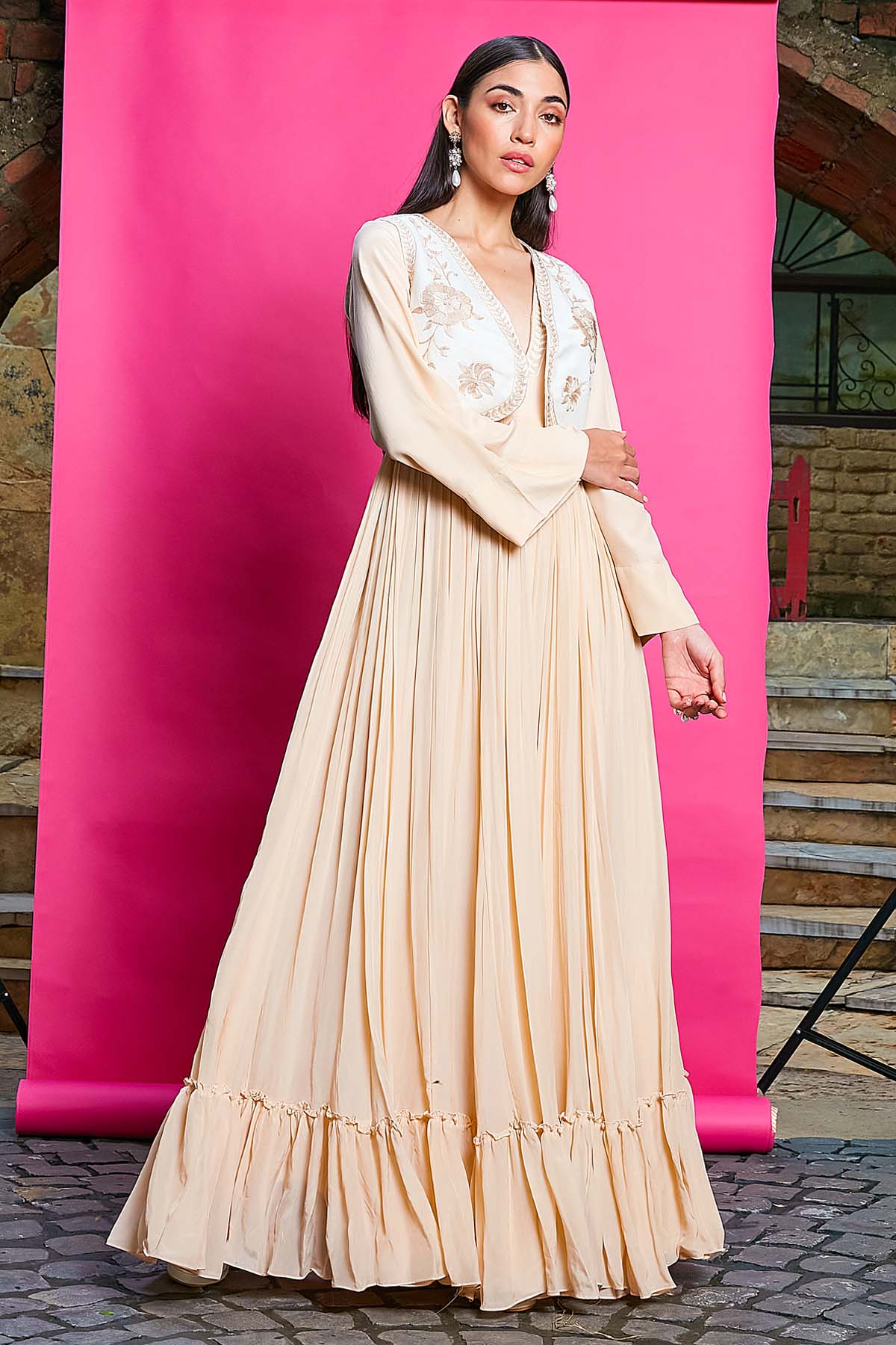 Beige Anarkali Set & Waistcoat