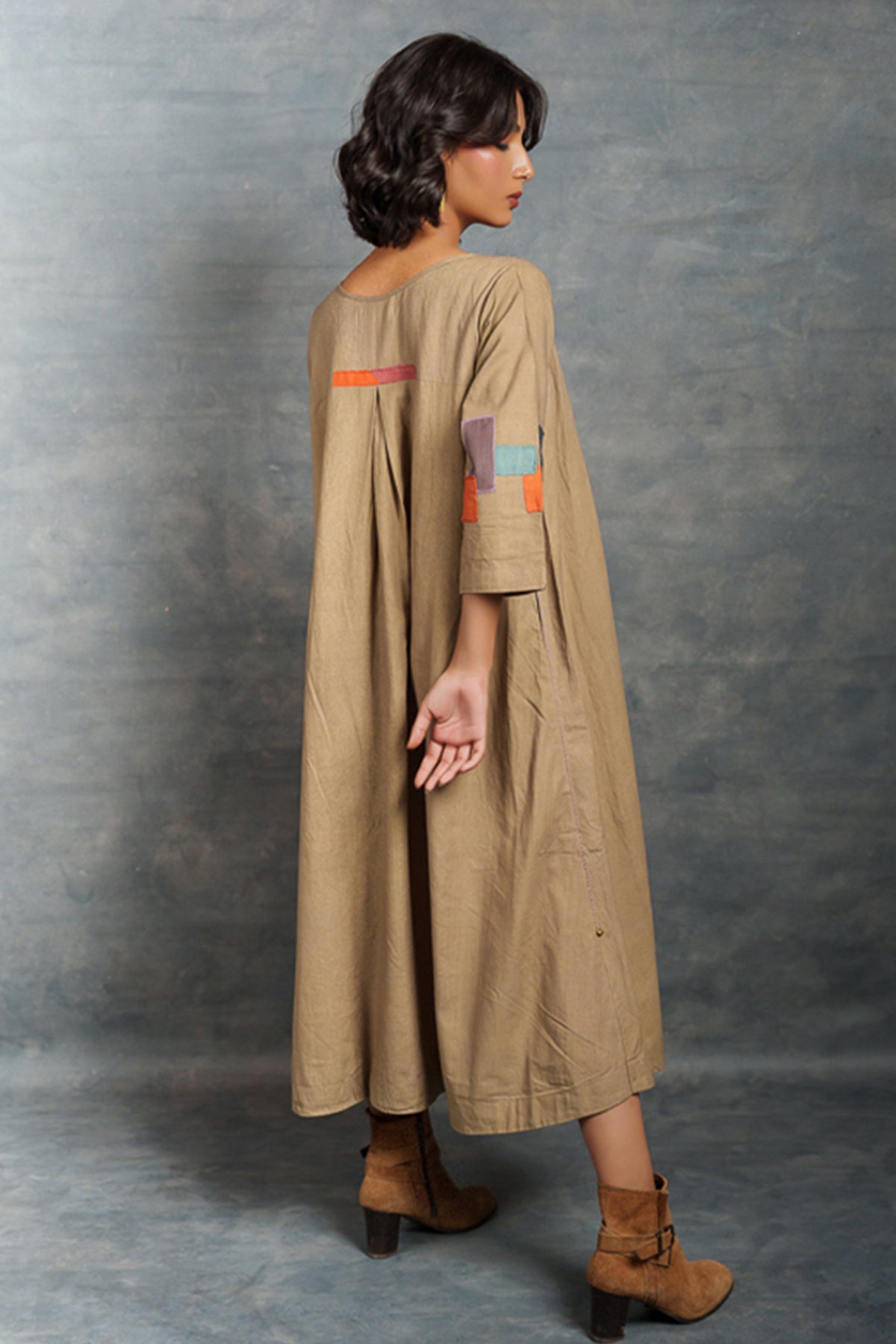 Beige Applique Handwork Dress