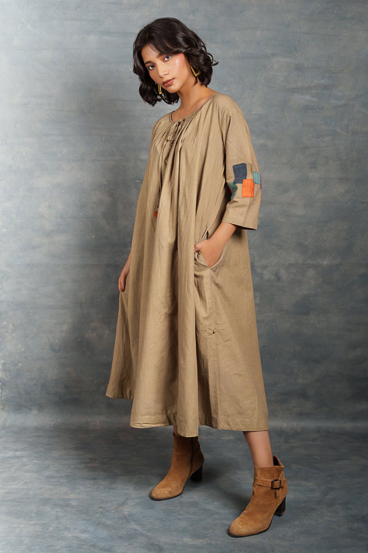 Beige Applique Handwork Dress