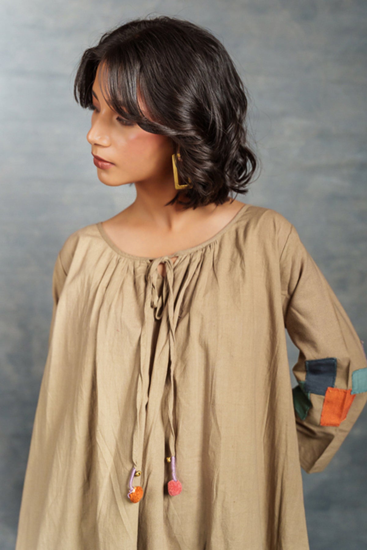 Beige Applique Handwork Dress