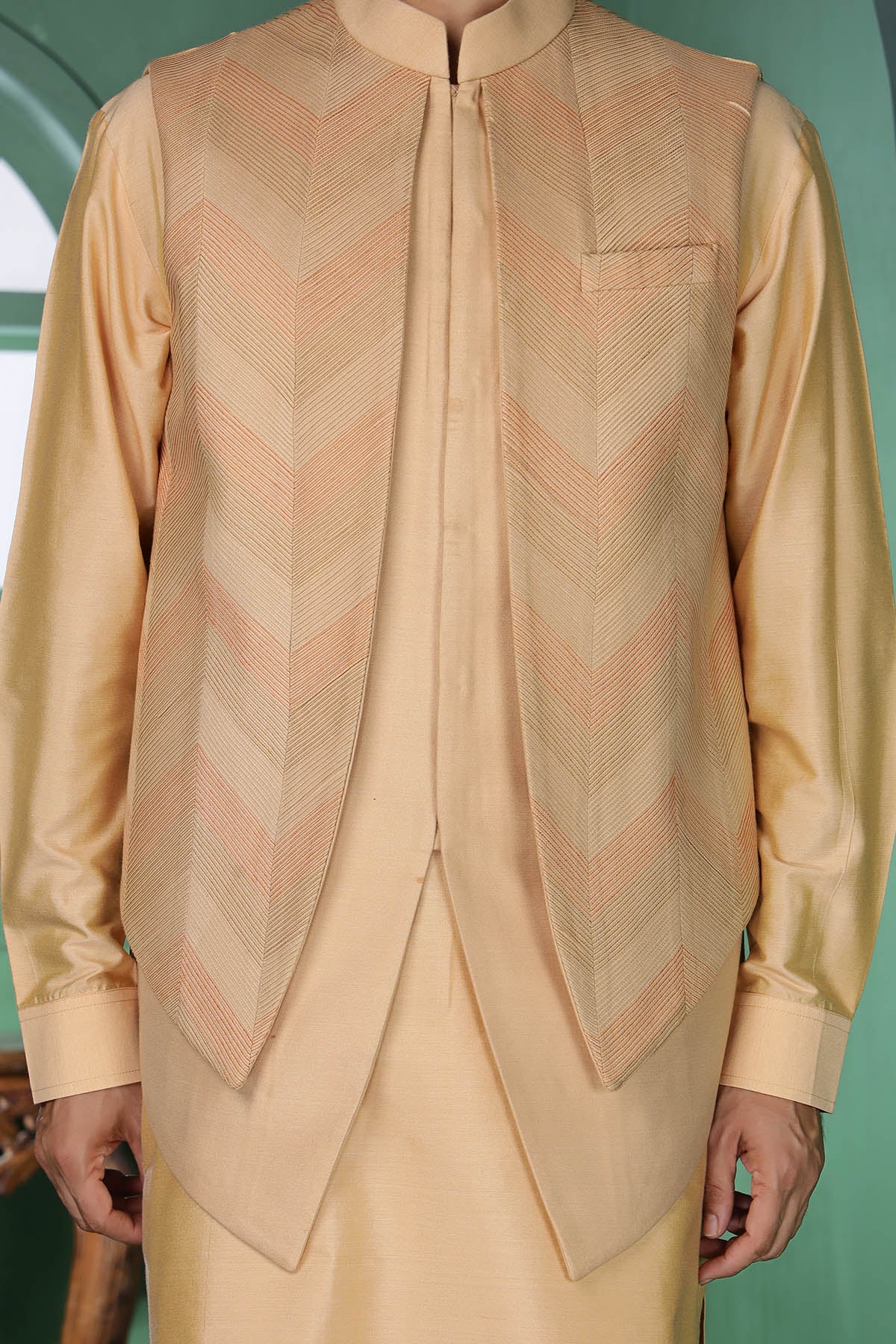 Beige Asymmetric Kurta & Pants