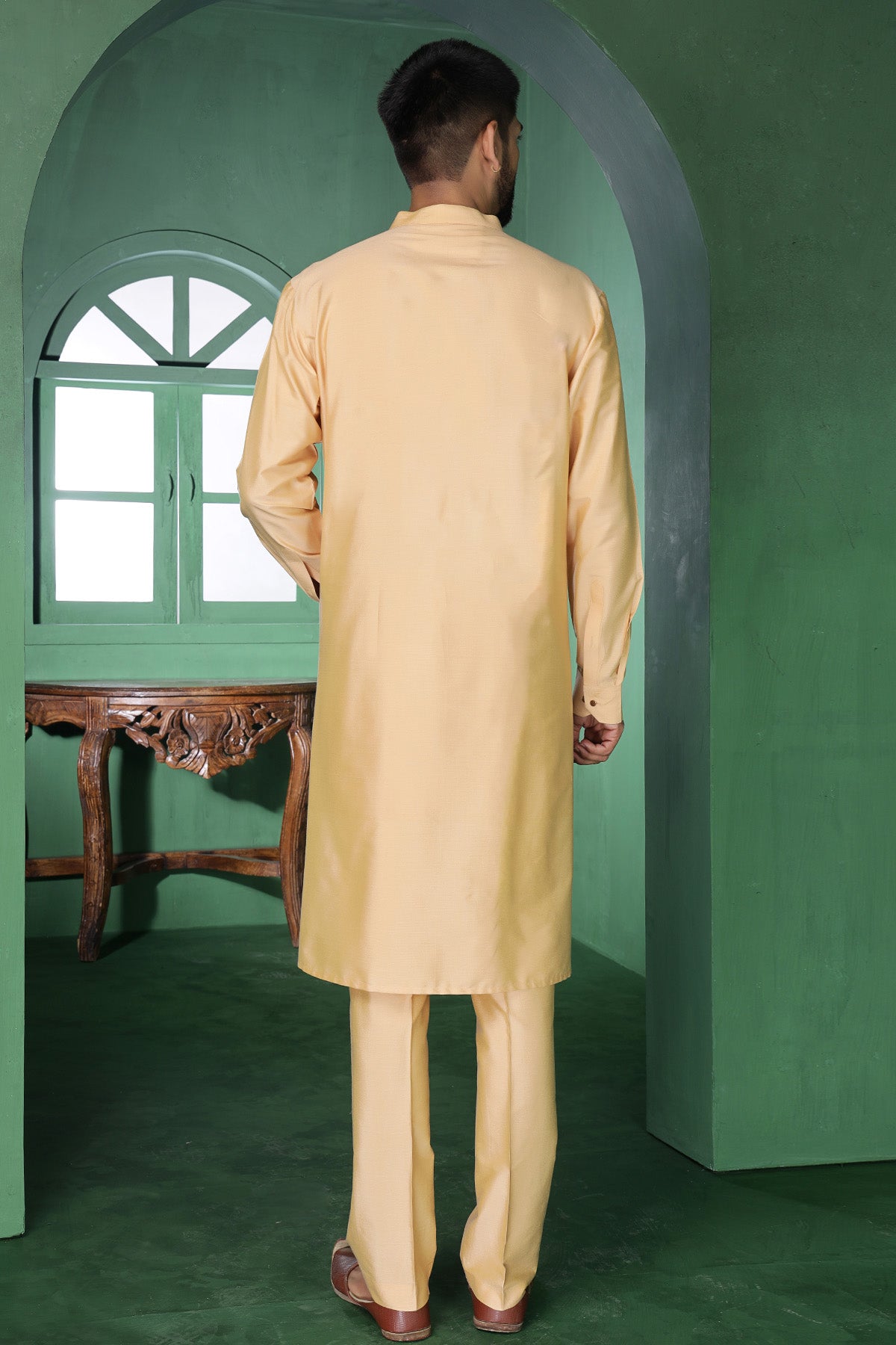 Beige Asymmetric Kurta & Pants