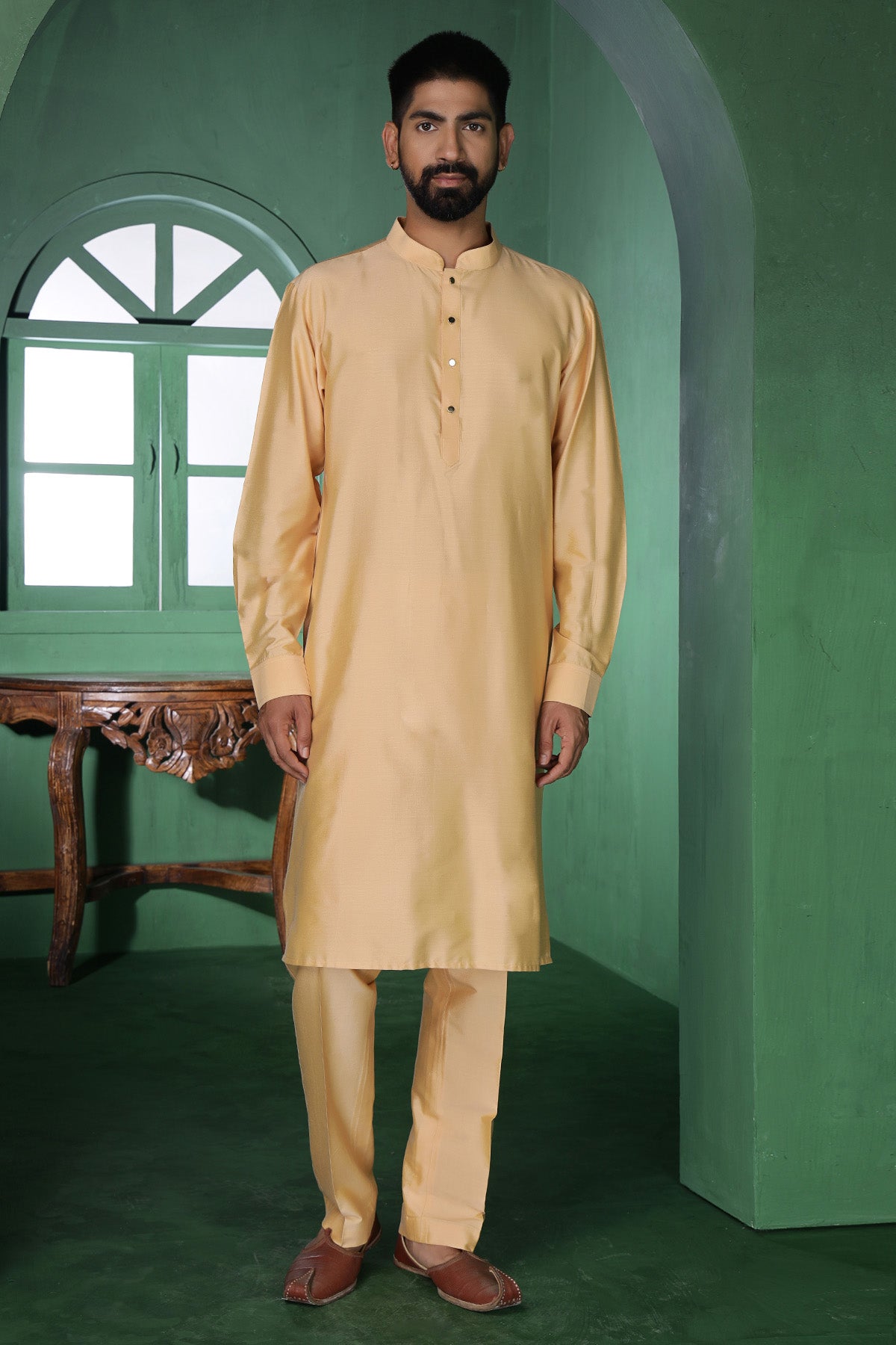 Beige Asymmetric Kurta & Pants