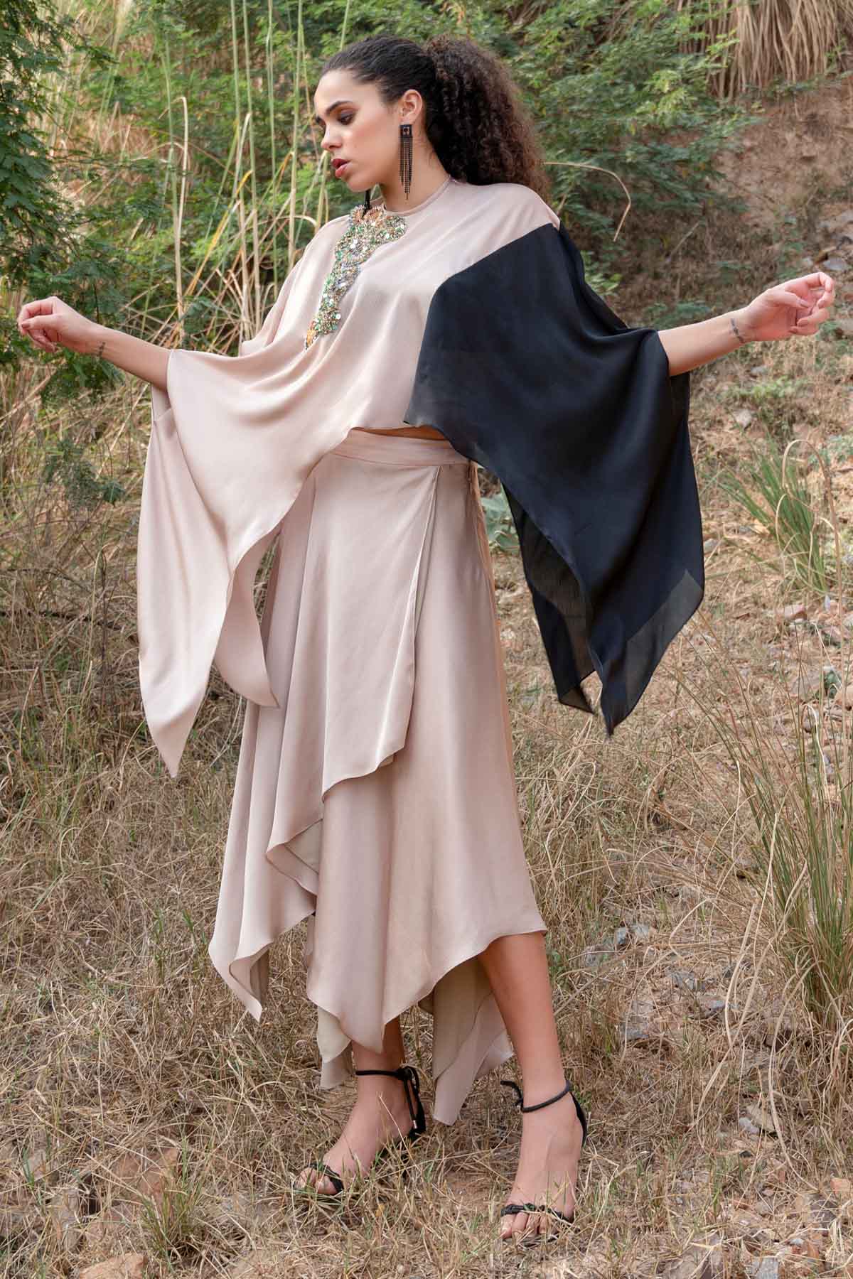 Beige Asymmetrical Skirt Set