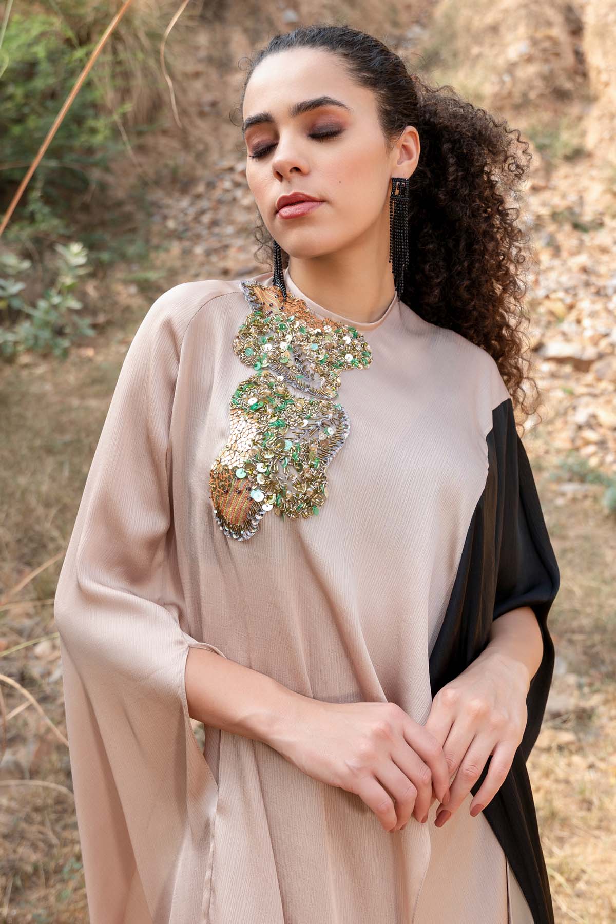 Beige Asymmetrical Skirt Set