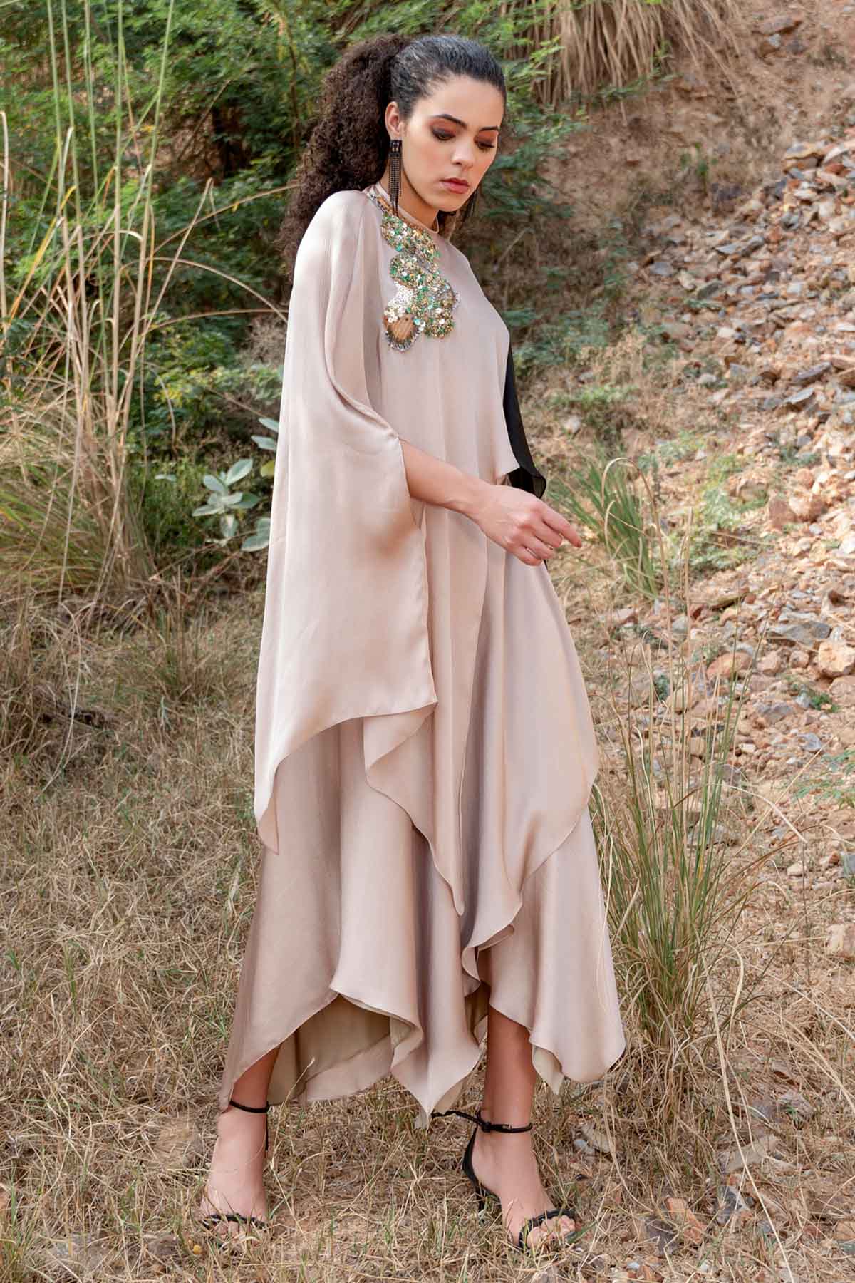 Beige Asymmetrical Skirt Set