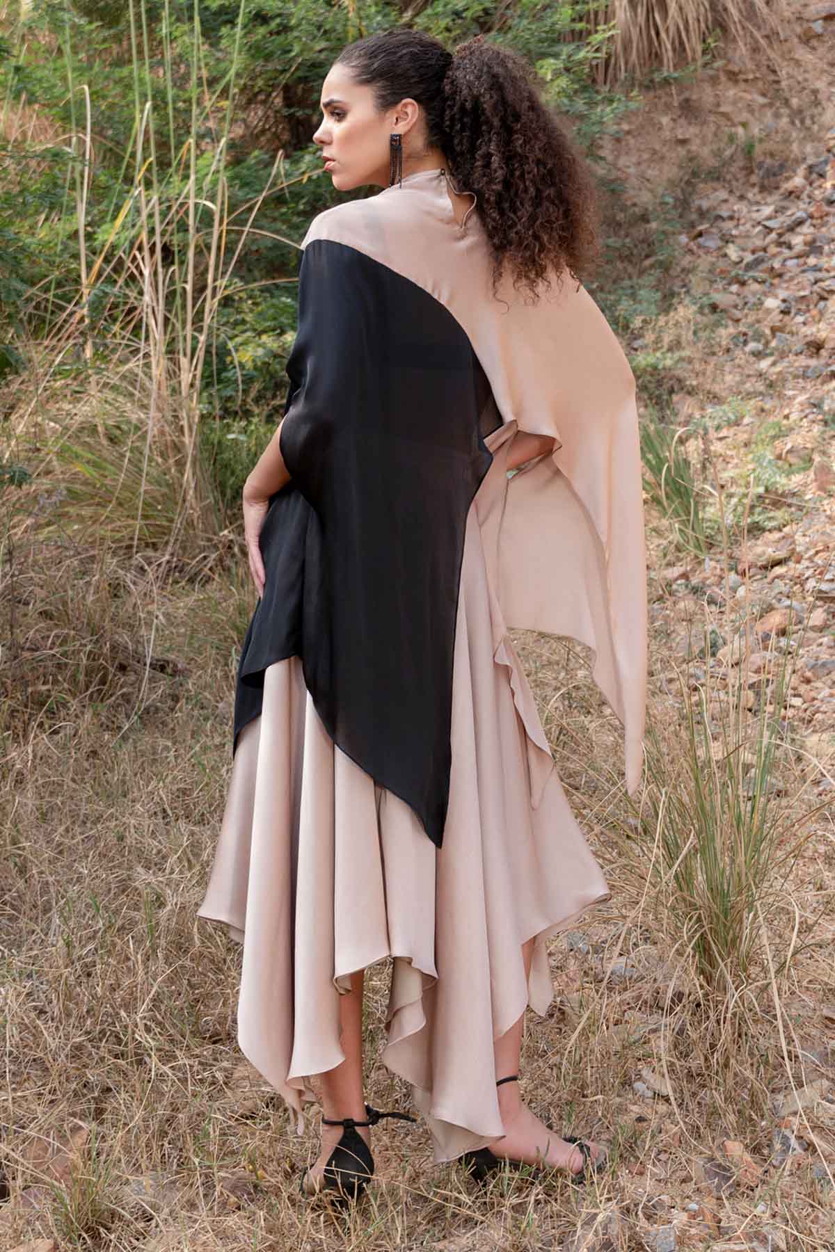 Beige Asymmetrical Skirt Set