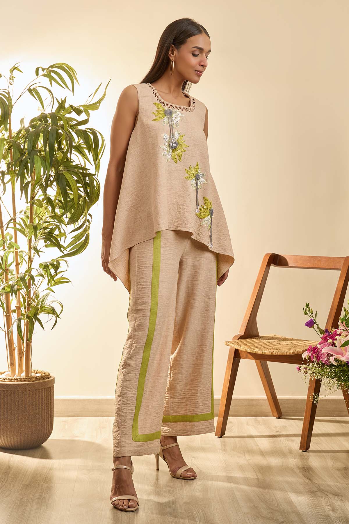 Buy Beige Asymmetrical Top & Pants by Babita Malkhani for women online at ScrollnShops