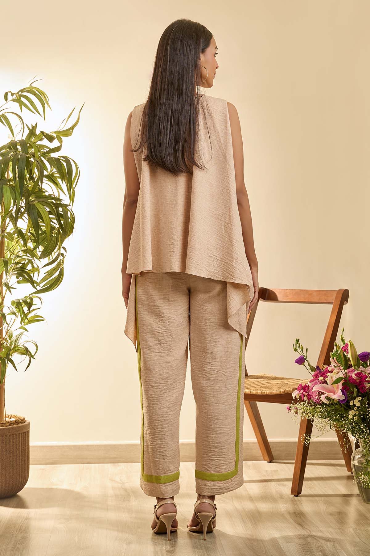 Beige Asymmetrical Top & Pants