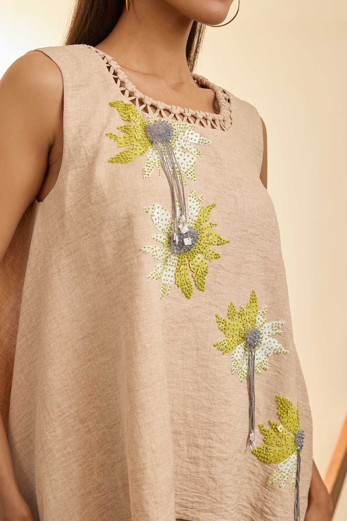 Beige Asymmetrical Top & Pants