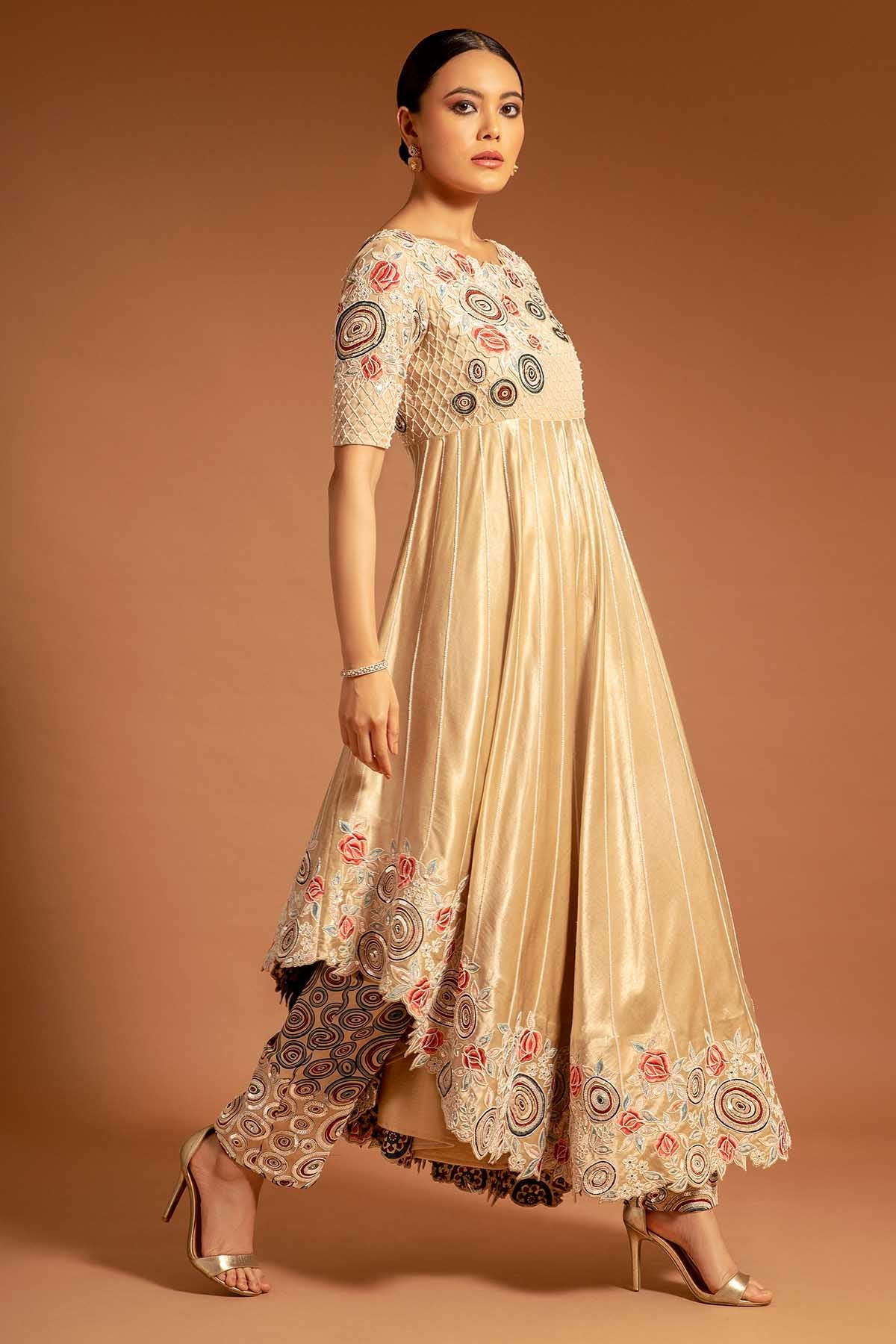 Buy Beige Asymmetrical Tunic & Pants by Sejal Kamdar at ScrollnShops