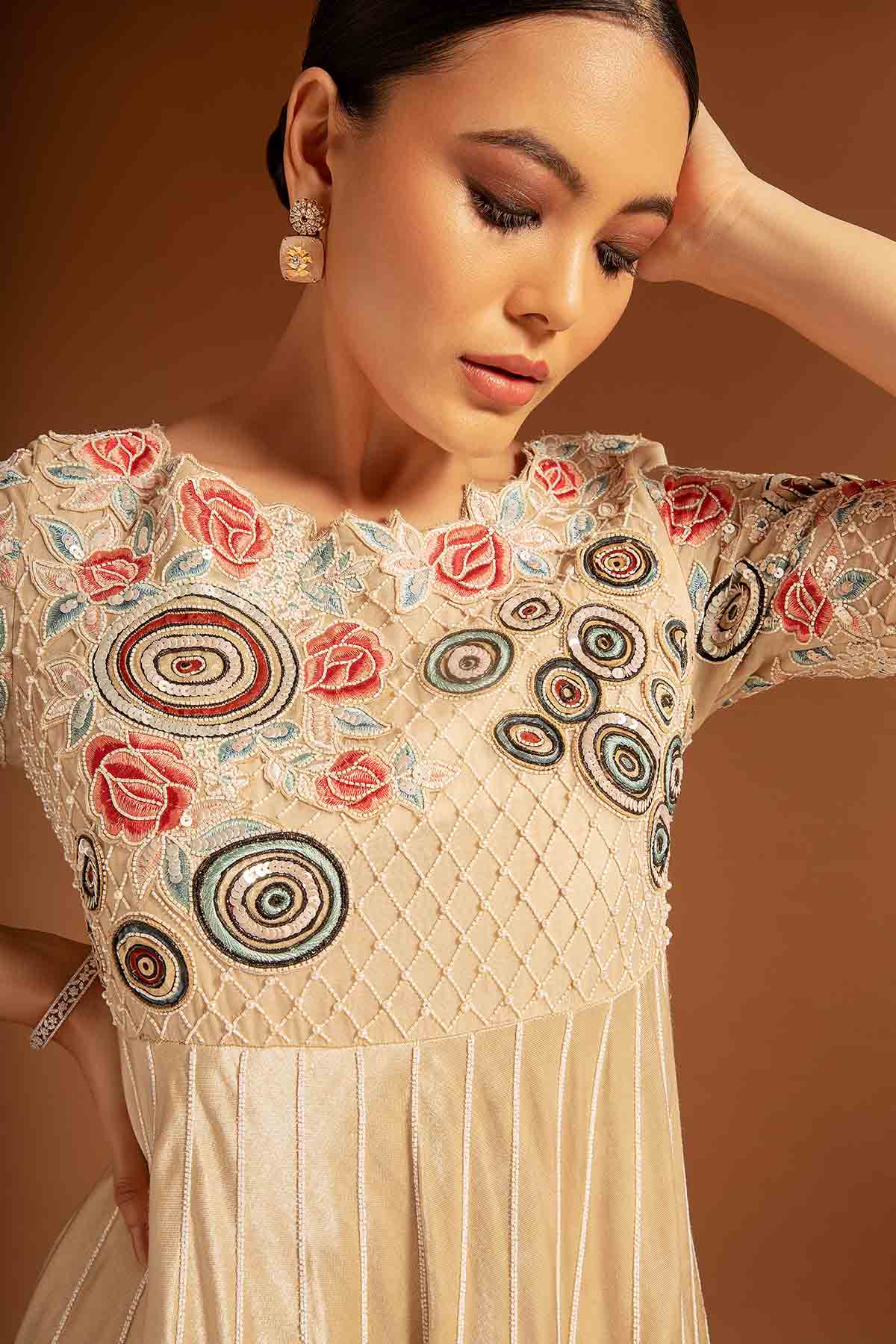 Beige Asymmetrical Tunic & Pants