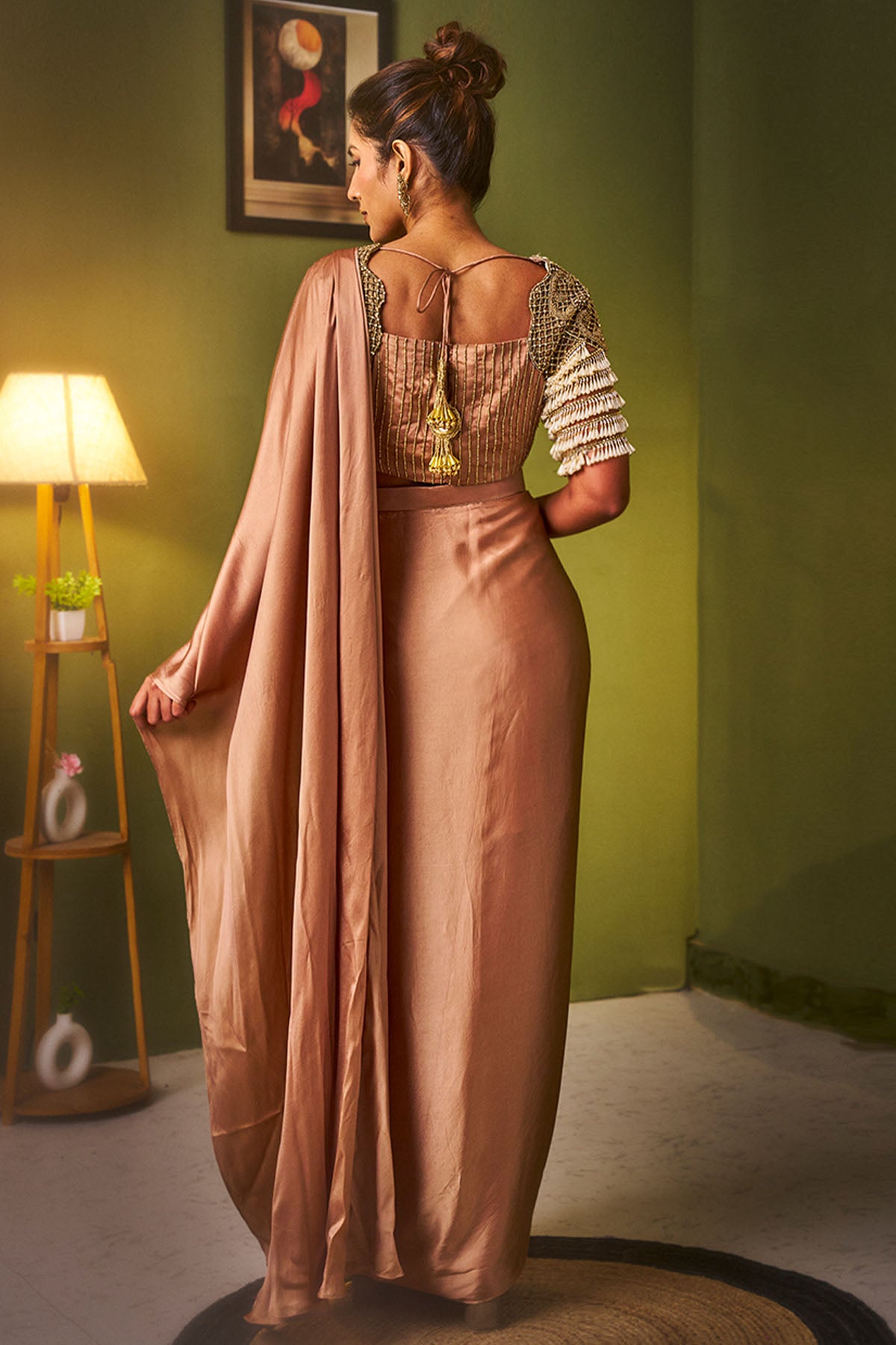 Beige Bamber Satin Indo-Western