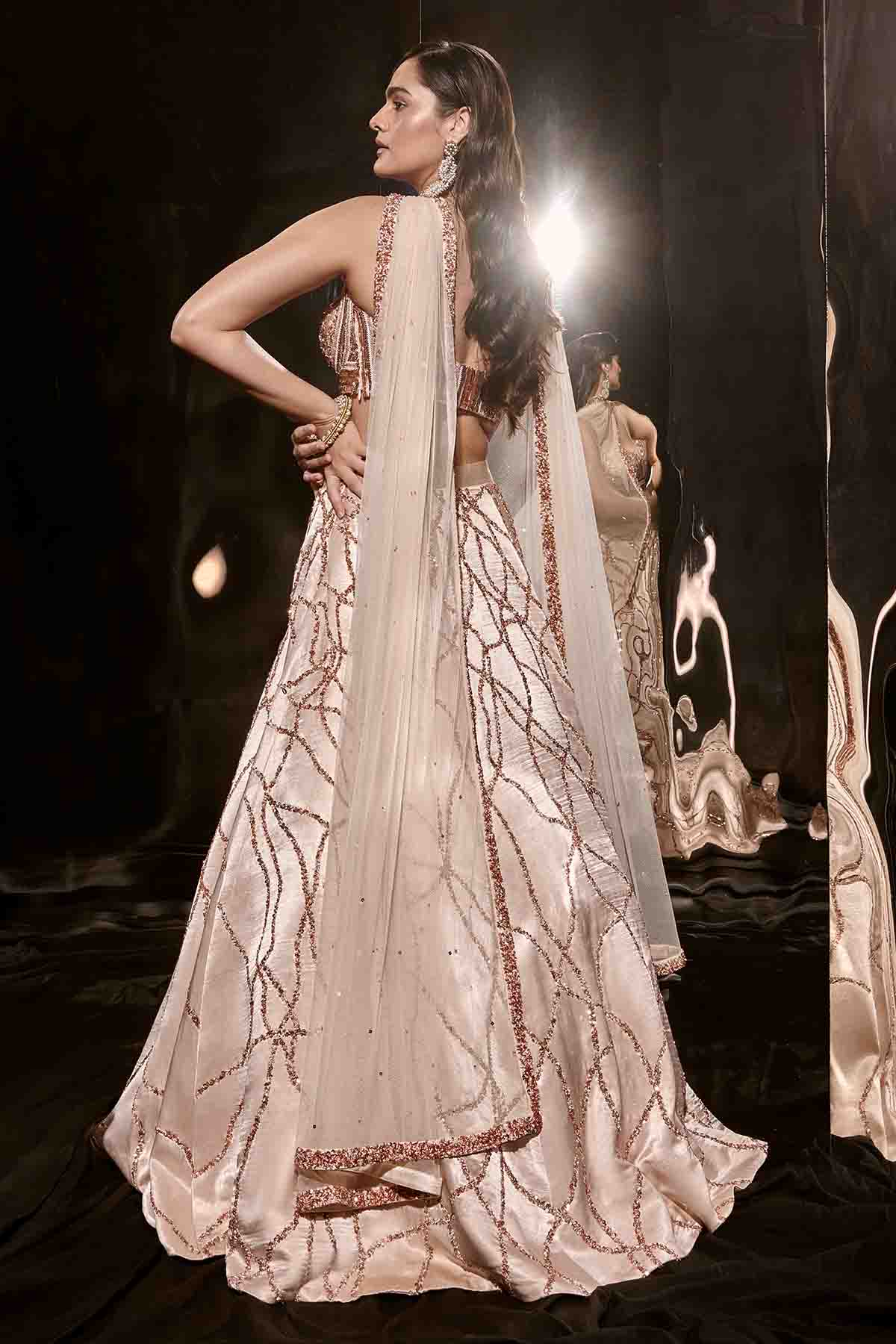 Beige Beads Work Lehenga Set