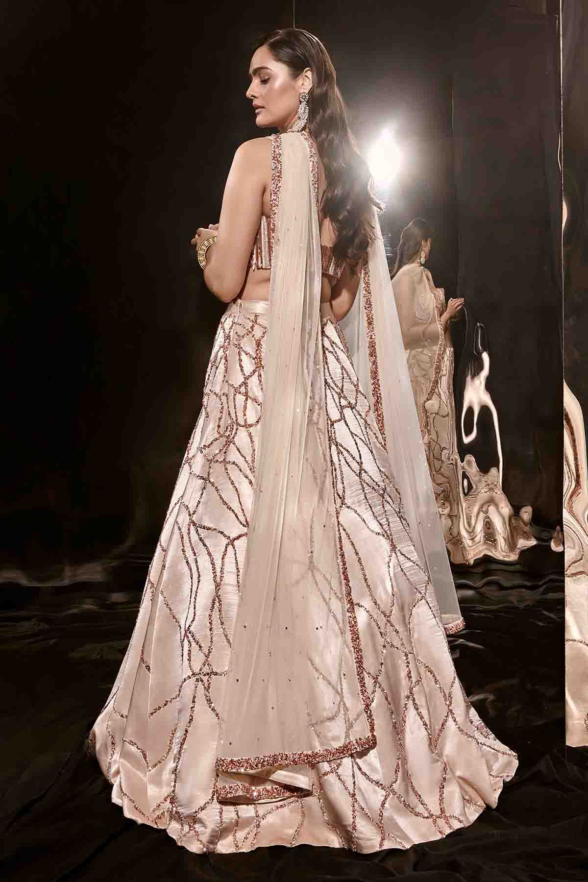 Beige Beads Work Lehenga Set