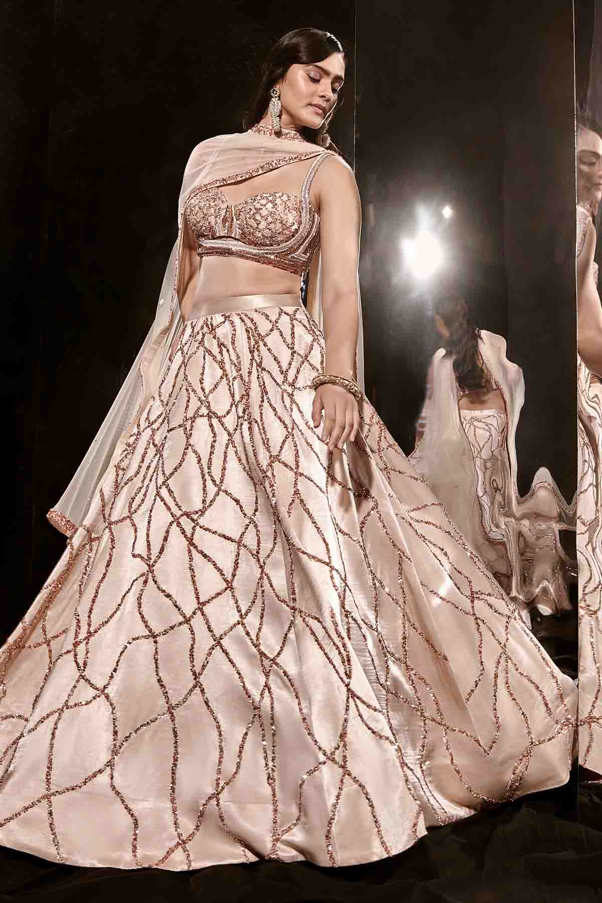 Beige Beads Work Lehenga Set