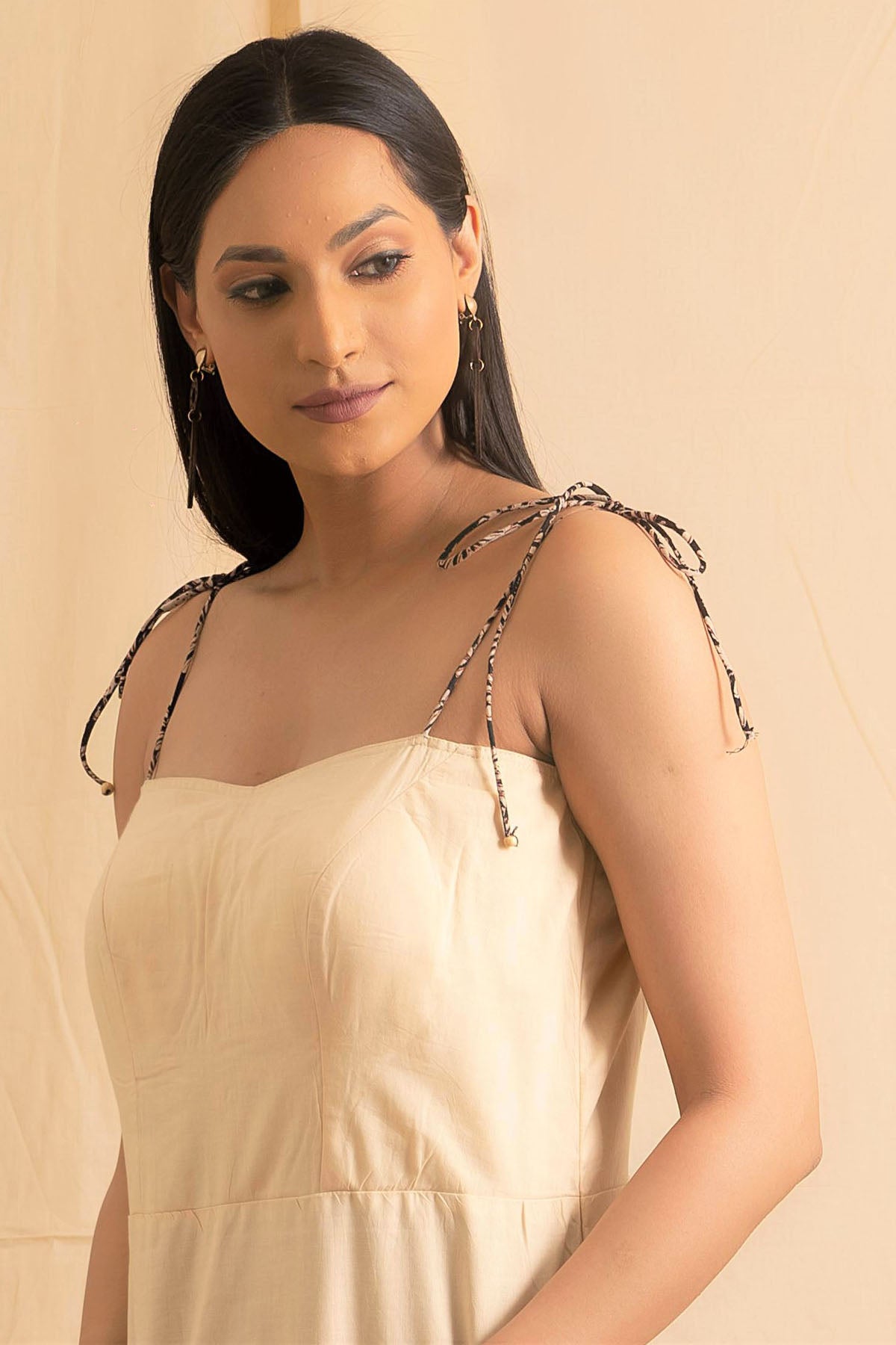 Beige & Black Bagru Print Dress