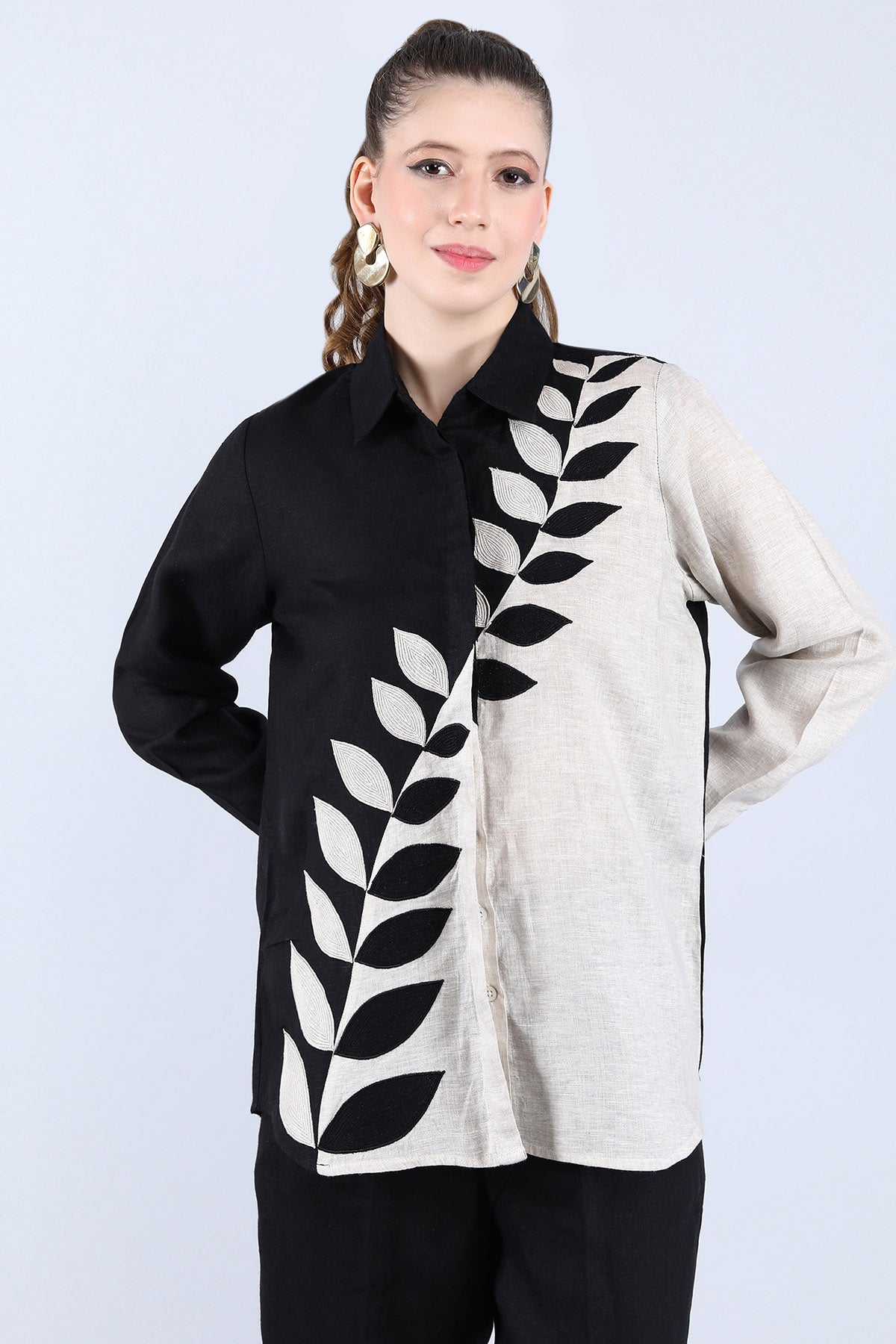 Beige & Black Leaf Co-ord Set