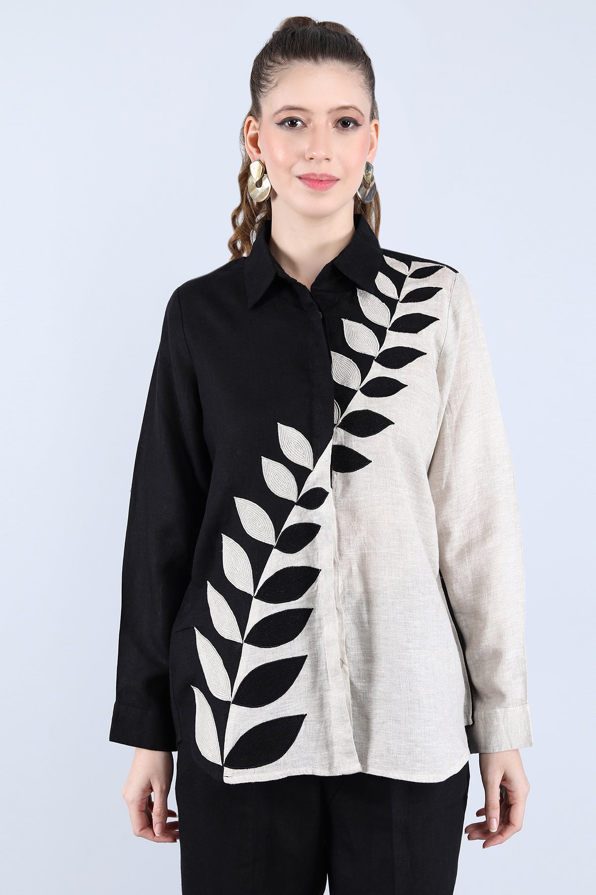 Beige & Black Leaf Co-ord Set