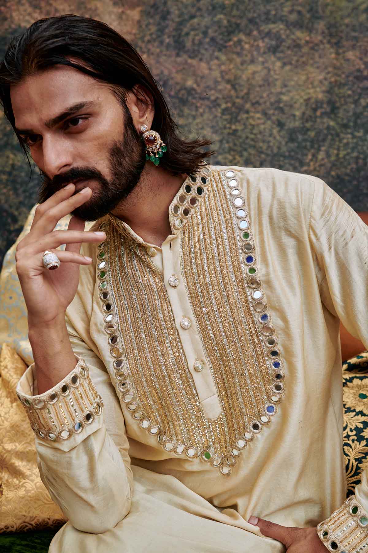 Beige & Black Mirror Kurta Set