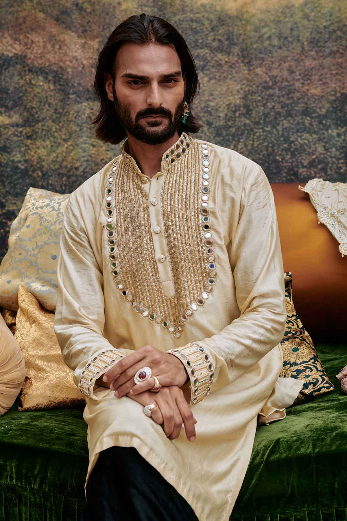 Beige & Black Mirror Kurta Set