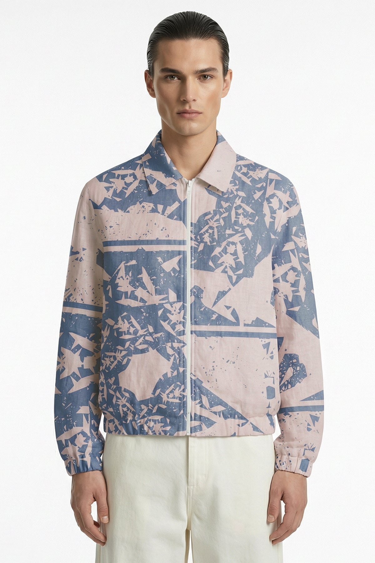Buy Beige Blue Bold Artistic Jacket for men by Tezhhomayaa online available at scrollnshops