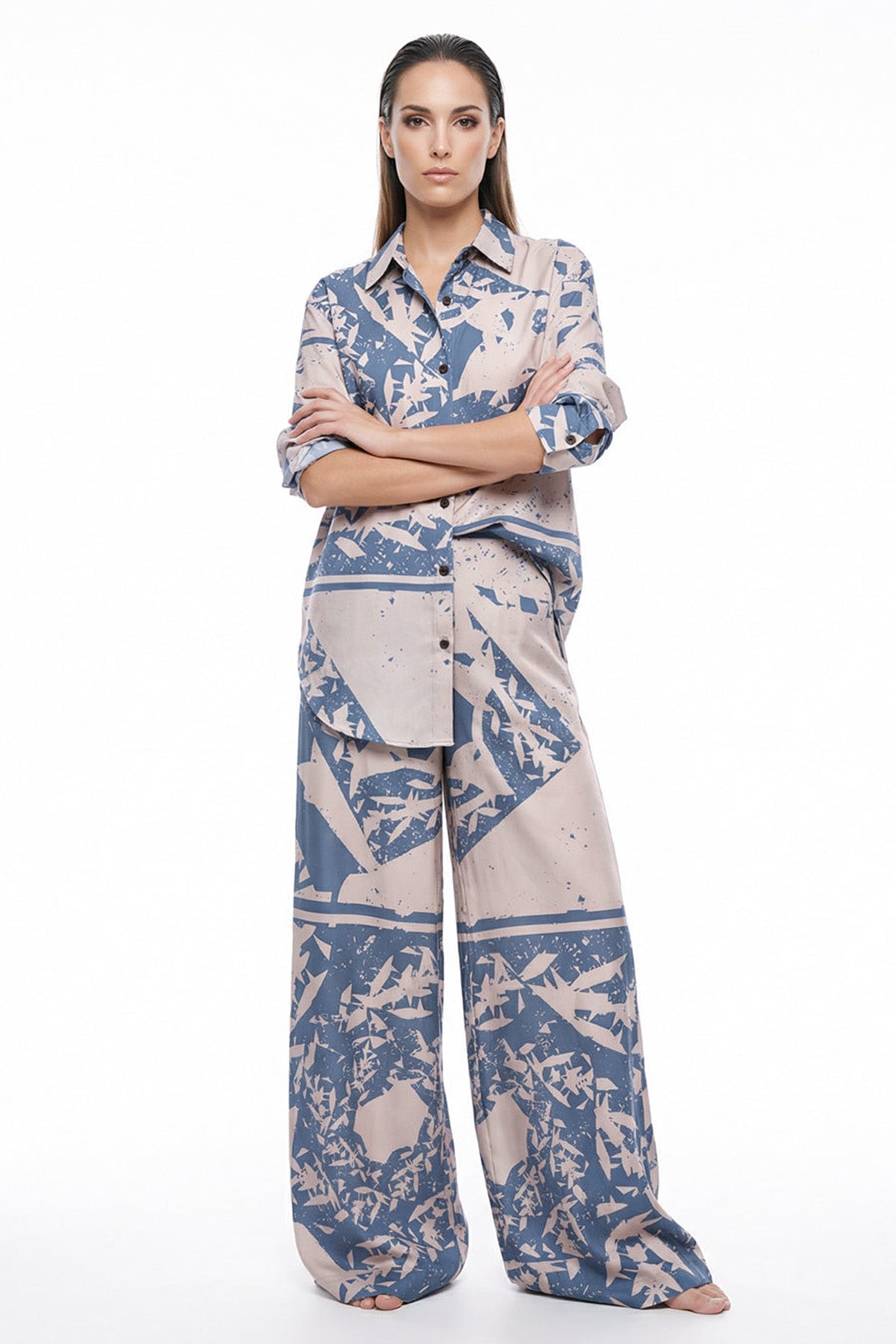 Beige Blue Bold Artistic Shirt