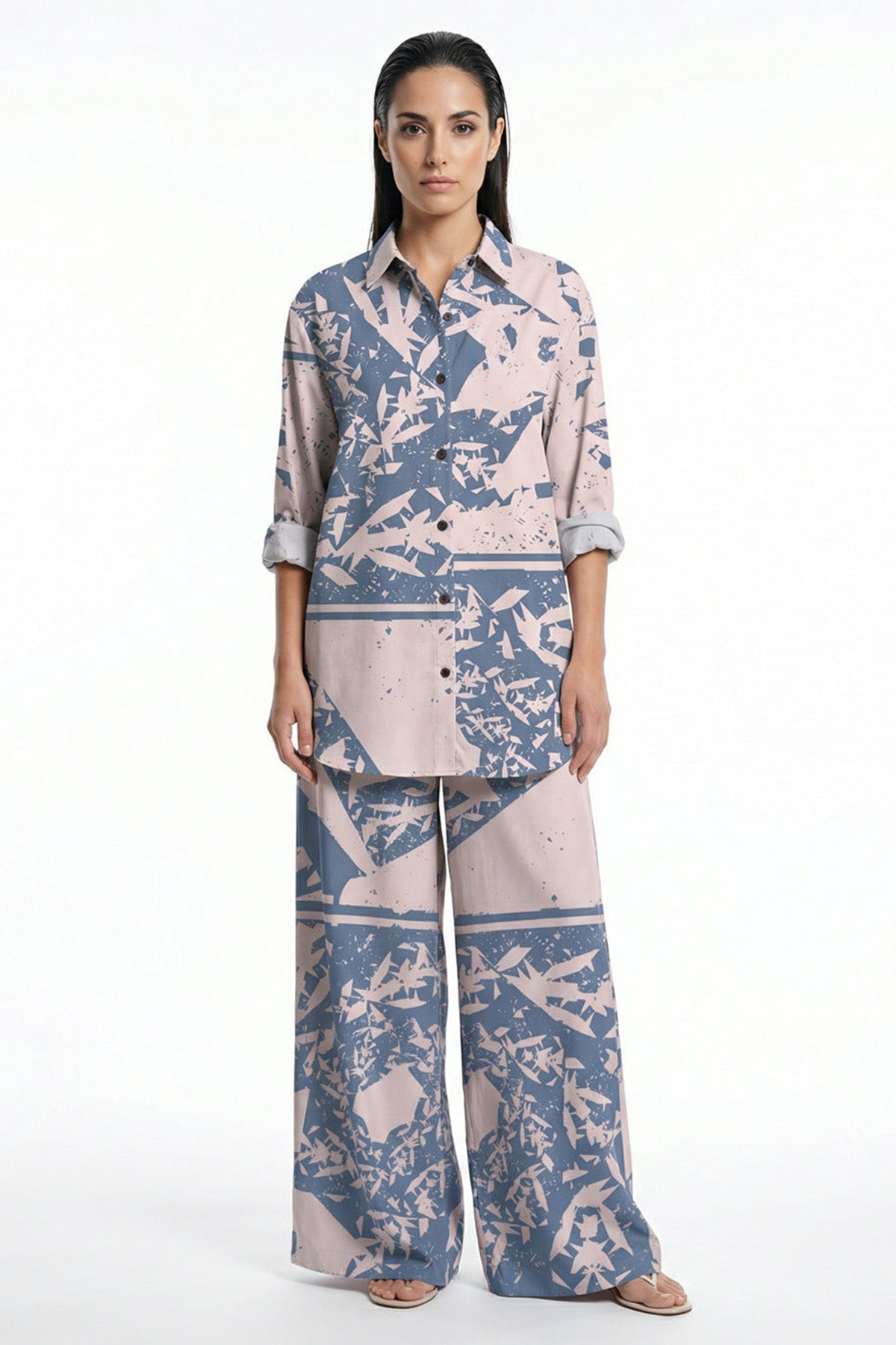 Buy Beige Blue Bold Artistic Shirt for women by Tezhhomayaa online available at scrollnshops
