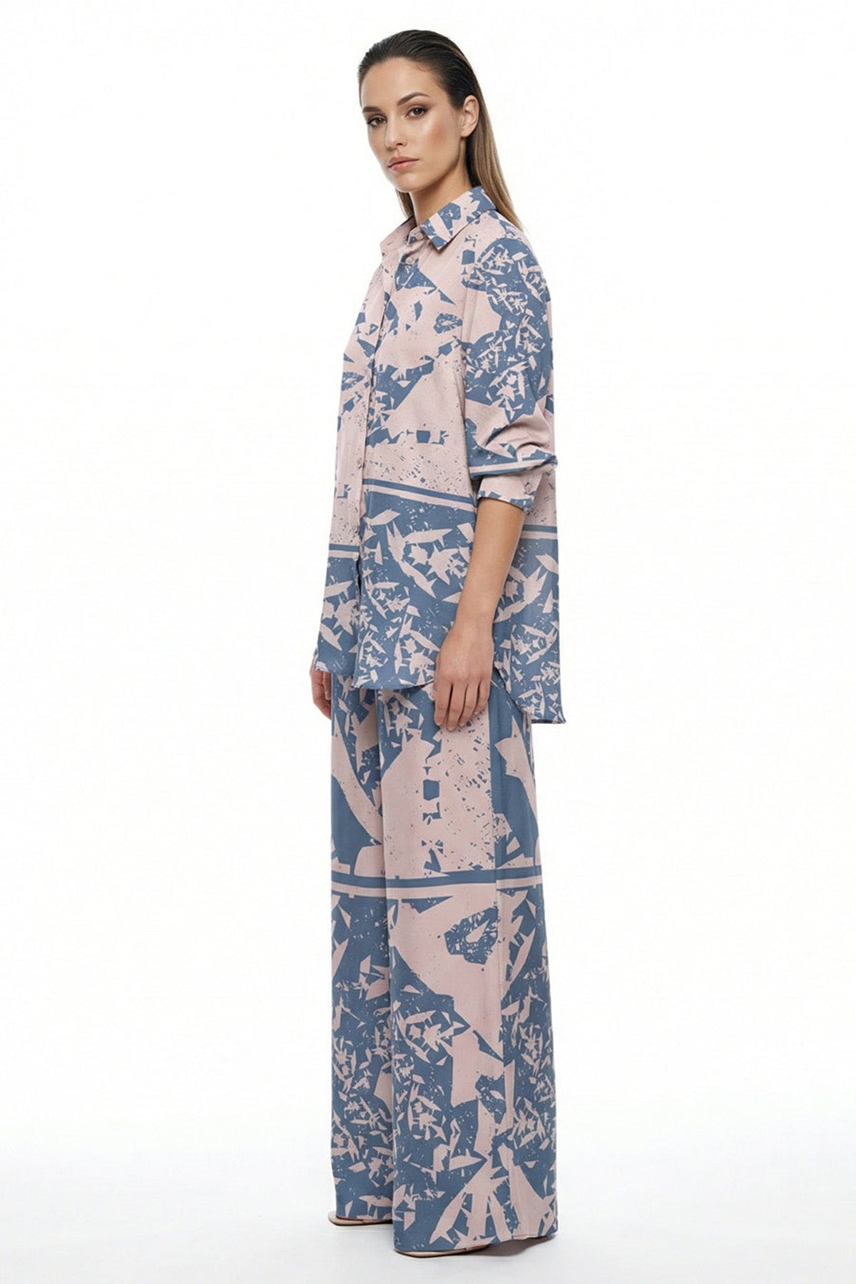 Beige & Blue Linen Blend Pant
