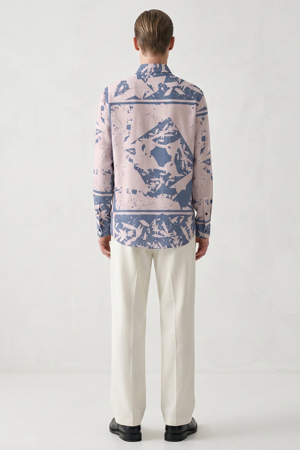 Beige & Blue Linen Blend Shirt
