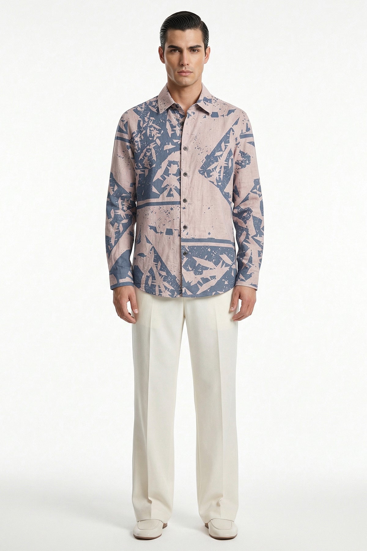 Buy Beige & Blue Linen Blend Shirt for men by Tezhhomayaa online available at scrollnshops