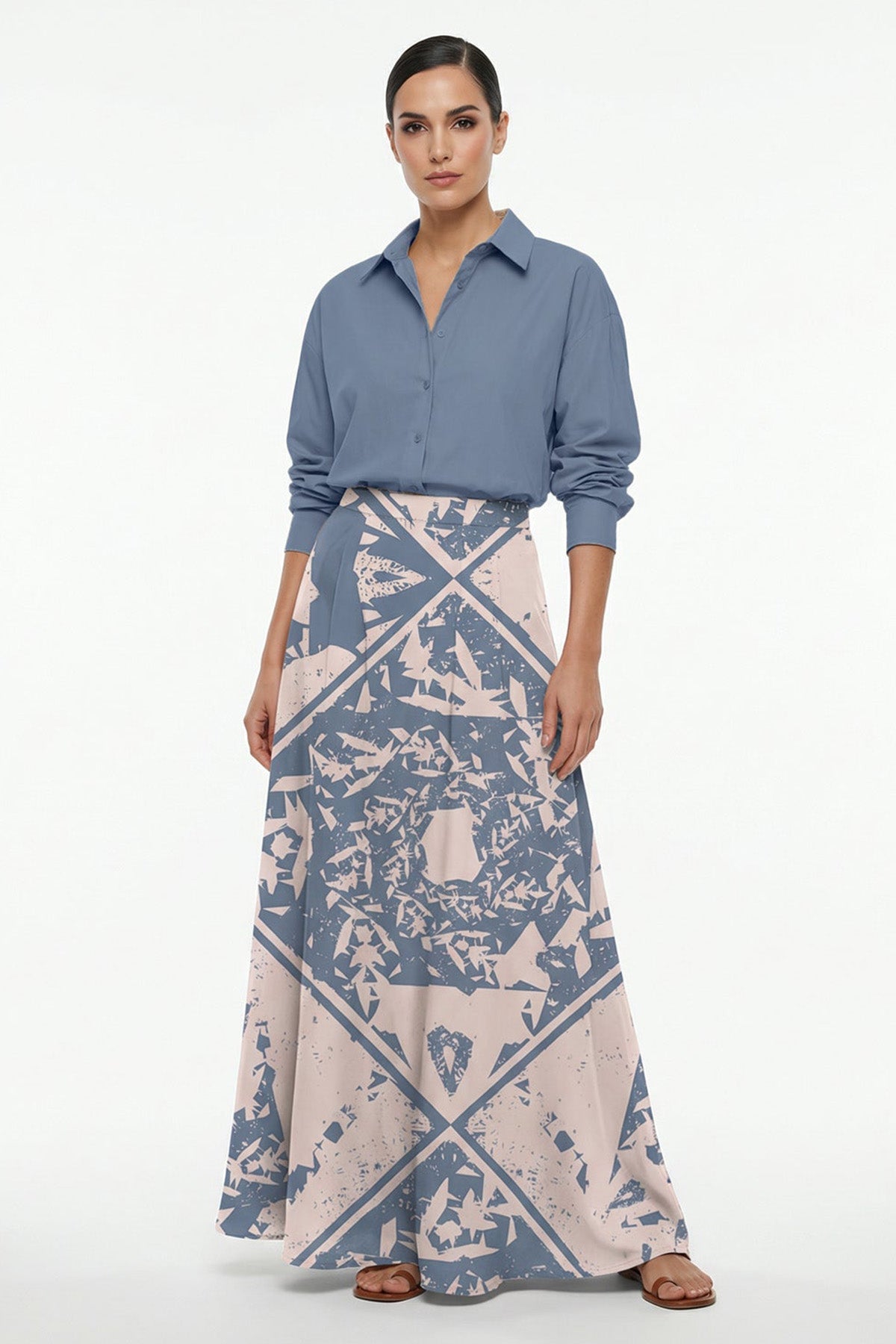 Buy Beige & Blue Linen Blend Skirt for women by Tezhhomayaa online available at scrollnshops