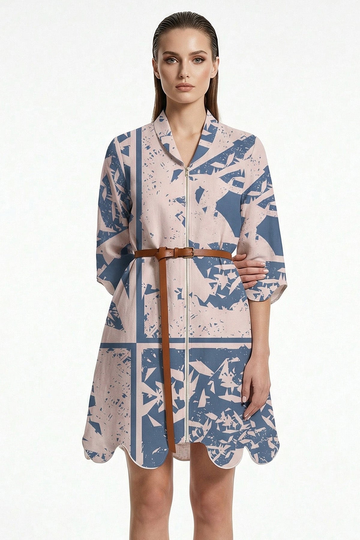 Buy Beige & Blue Linen Mini Dress for women by Tezhhomayaa online available at scrollnshops