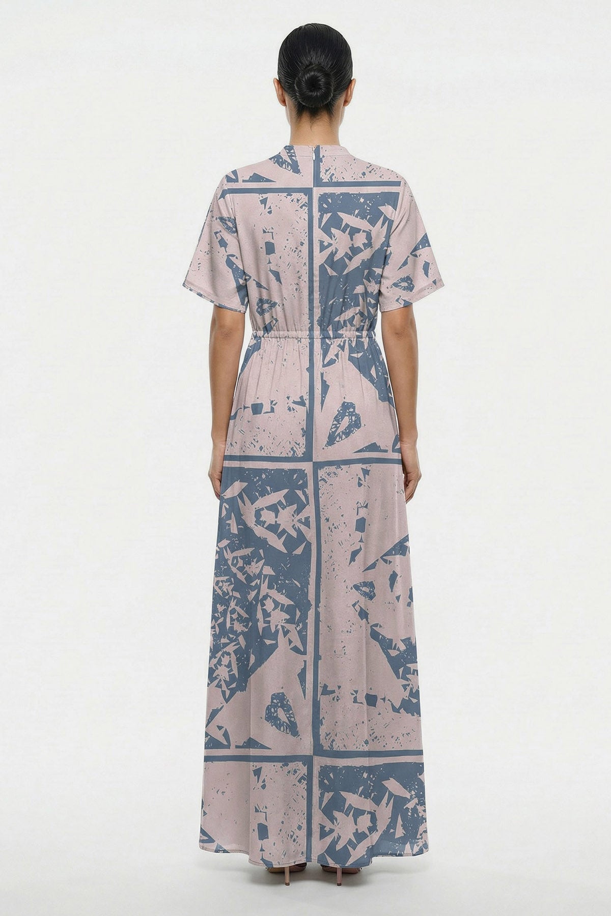 Beige & Blue Viscose Maxi Dress
