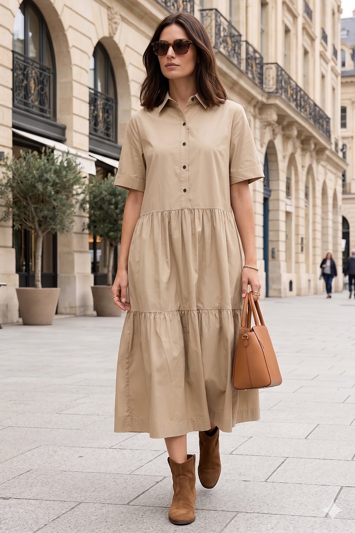 Buy Beige Button Tiered Midi Dress for women by Sneha B online available at scrollnshops