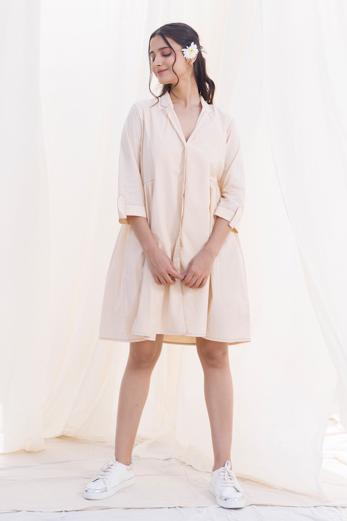 Buy Beige Cambric Cotton Collar Top by Label Surabhi Raj for women online at ScrollnShops