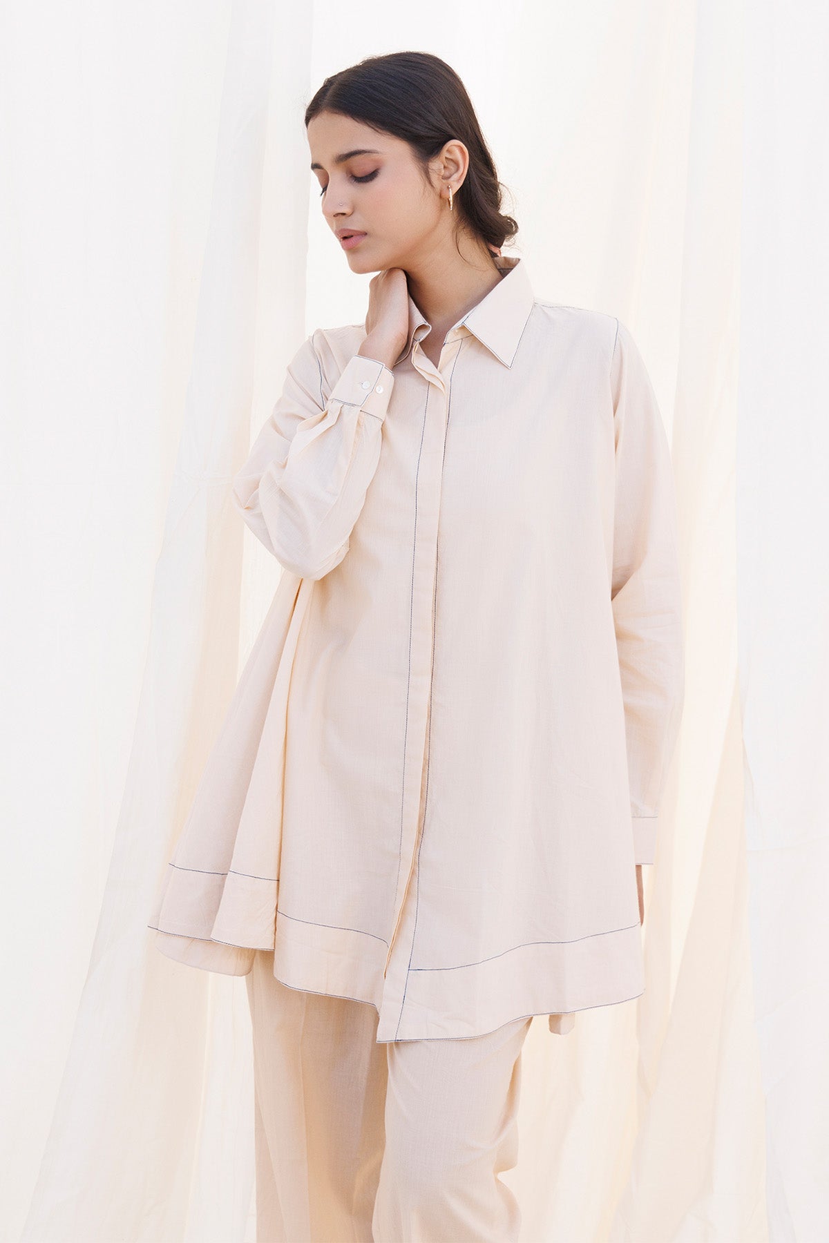 Buy Beige Cambric Cotton Flared Top by Label Surabhi Raj for women online at ScrollnShops