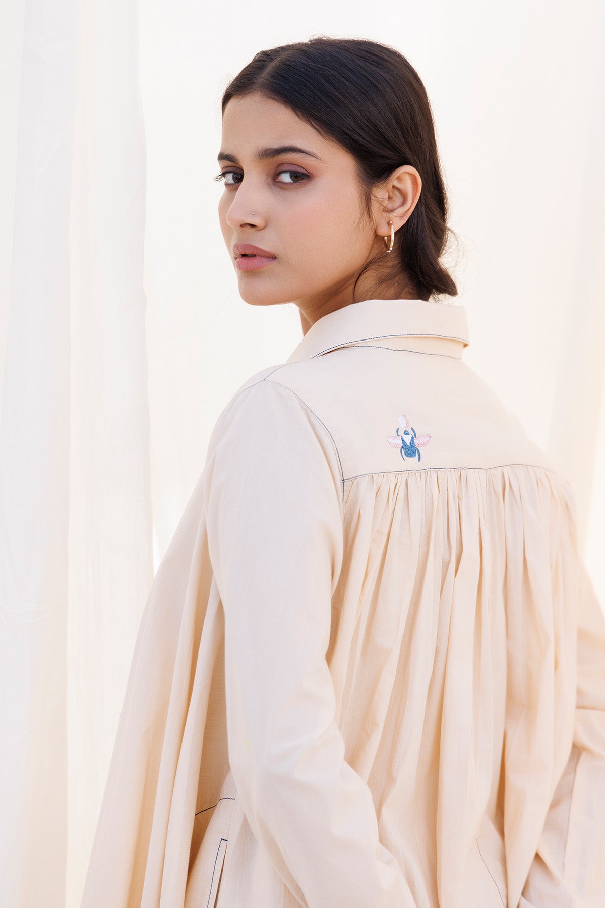 Beige Cambric Cotton Flared Top