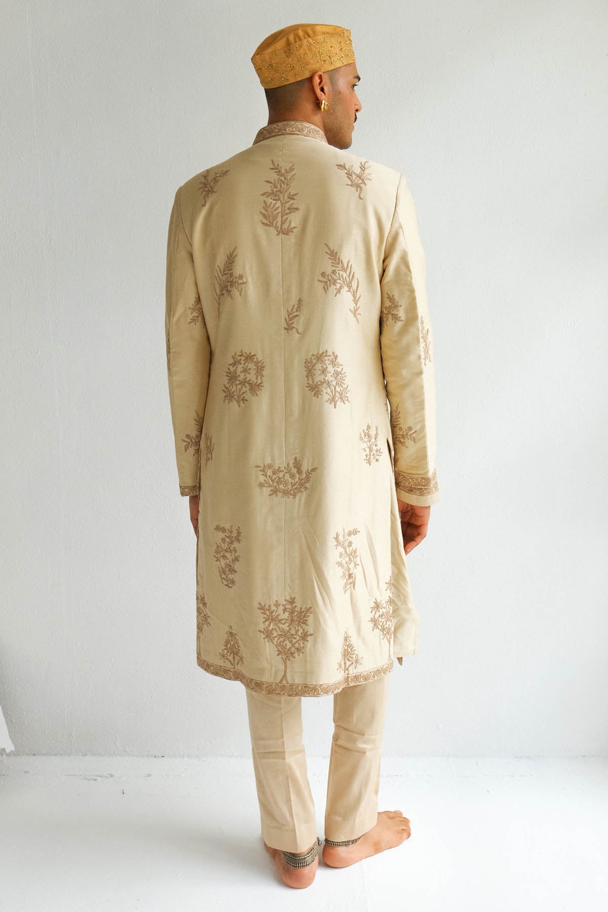 Beige Chanderi Sherwani Set
