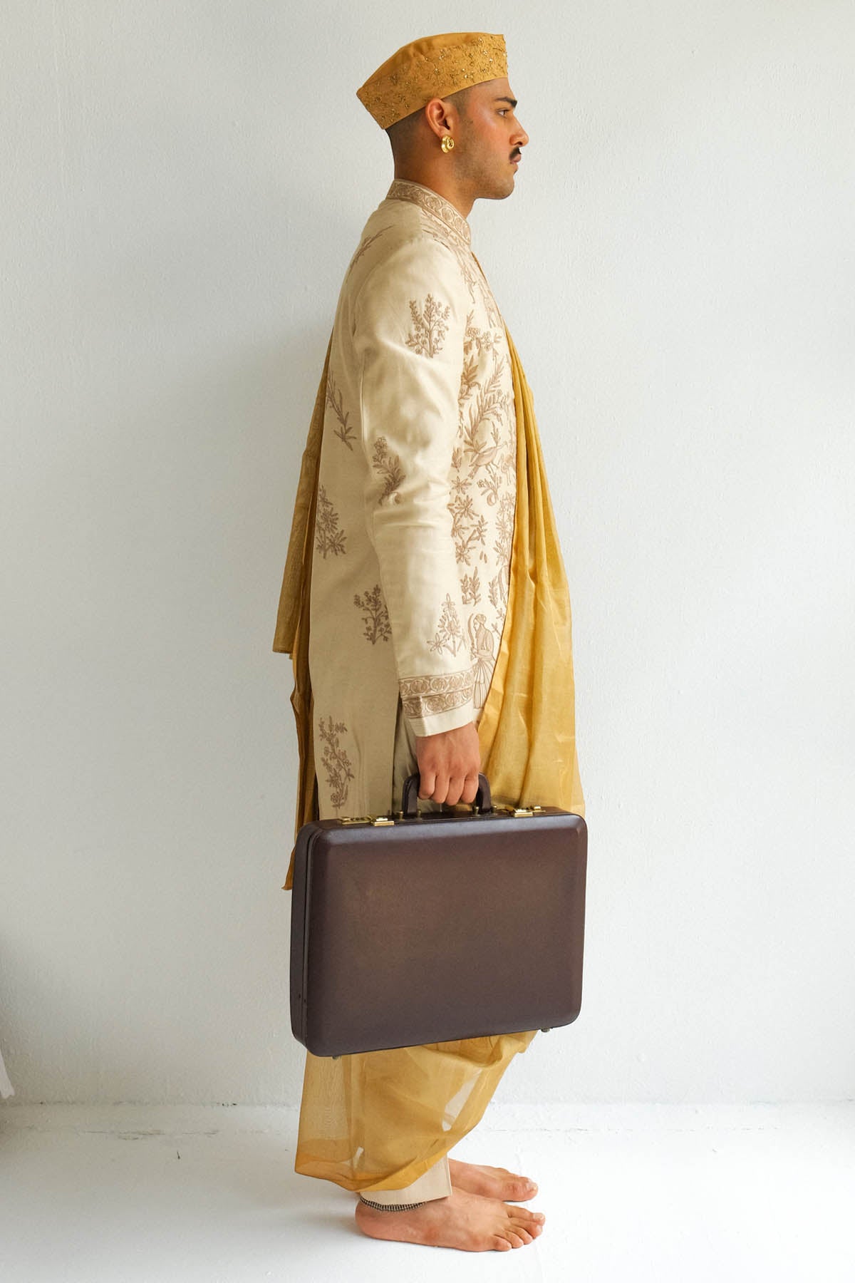 Beige Chanderi Sherwani Set