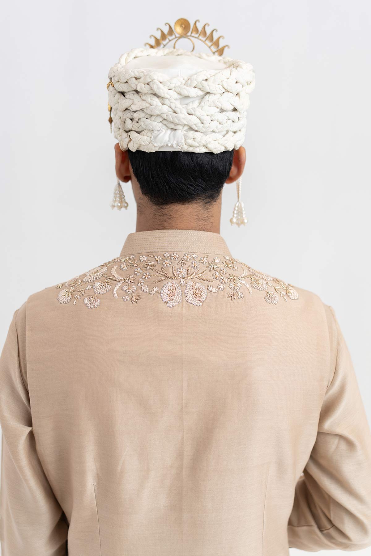 Beige Chanderi Short Bundi Set