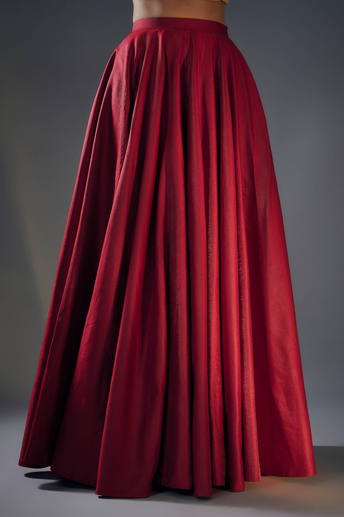 Beige Collar Shirt & Red Lehenga