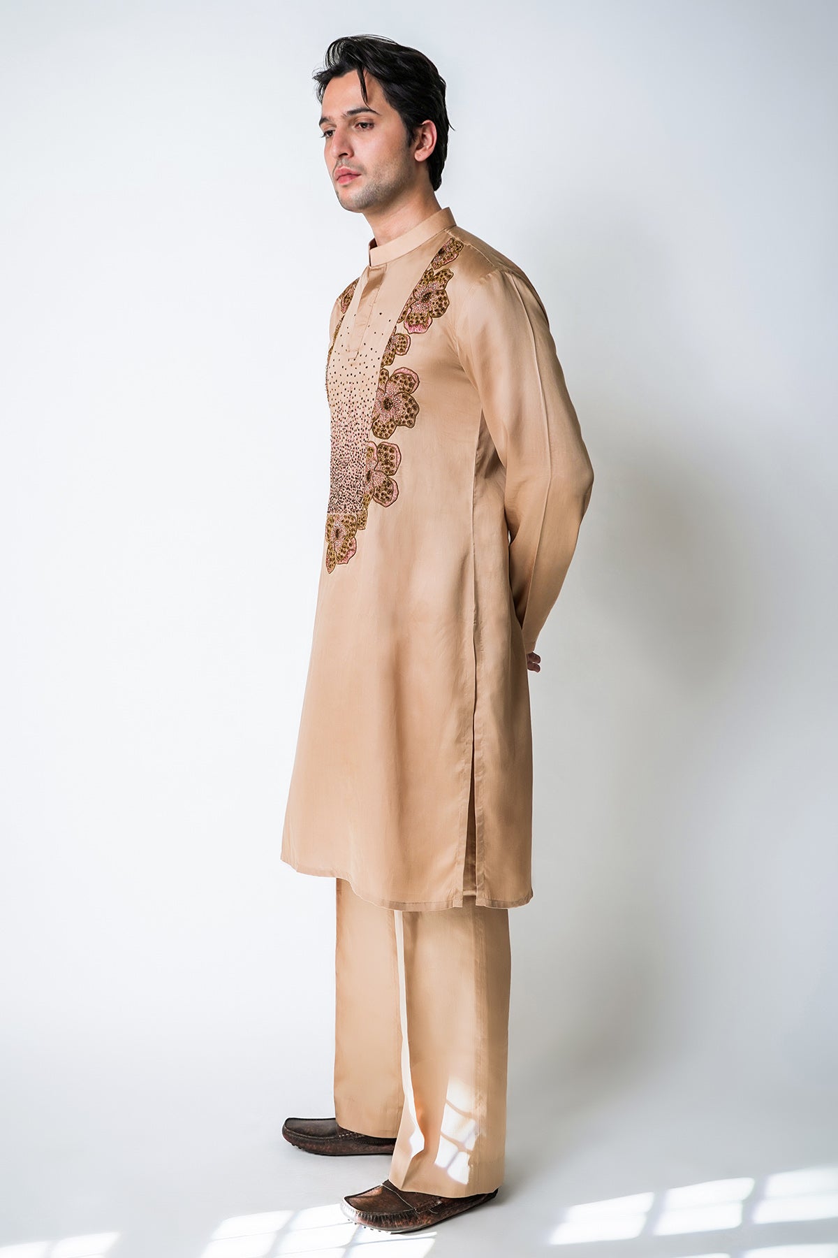 Beige Coral Cluster Kurta Set