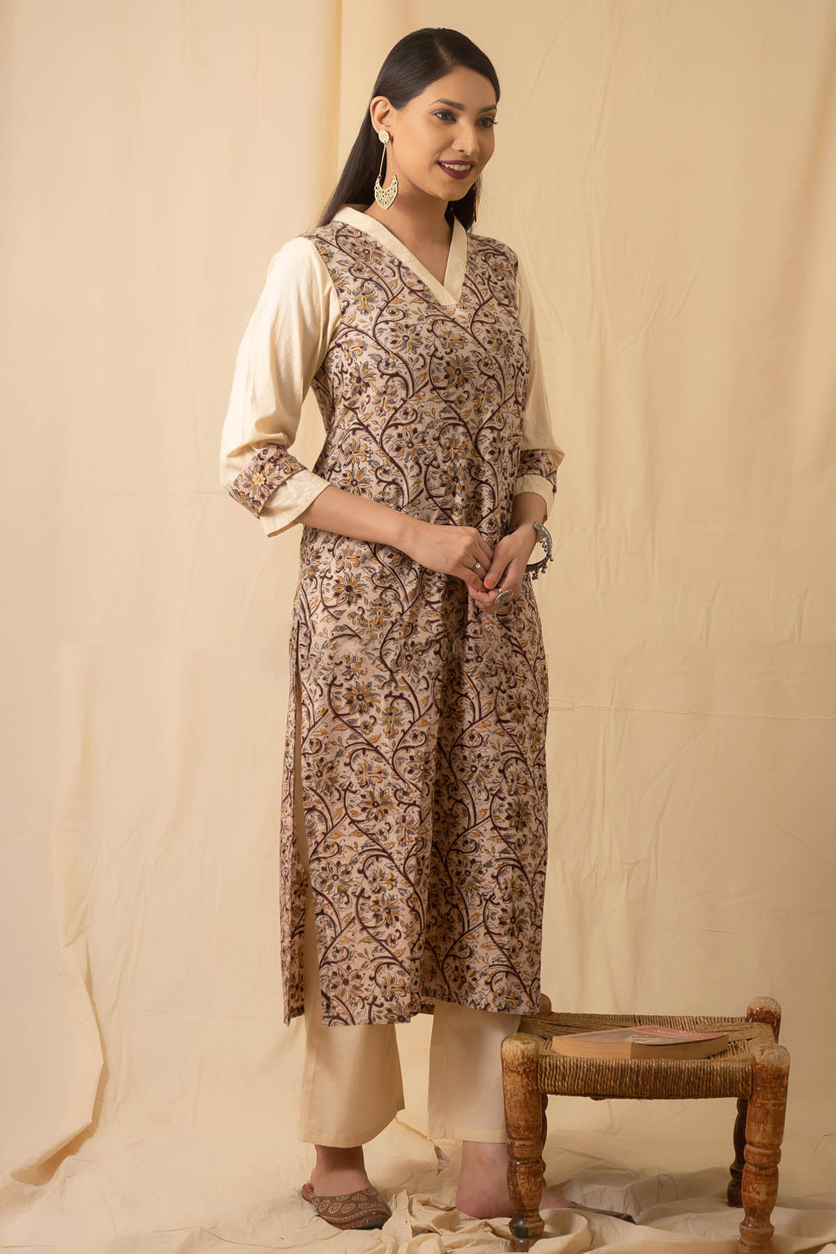 Beige Cotton Cambric Kurta Set