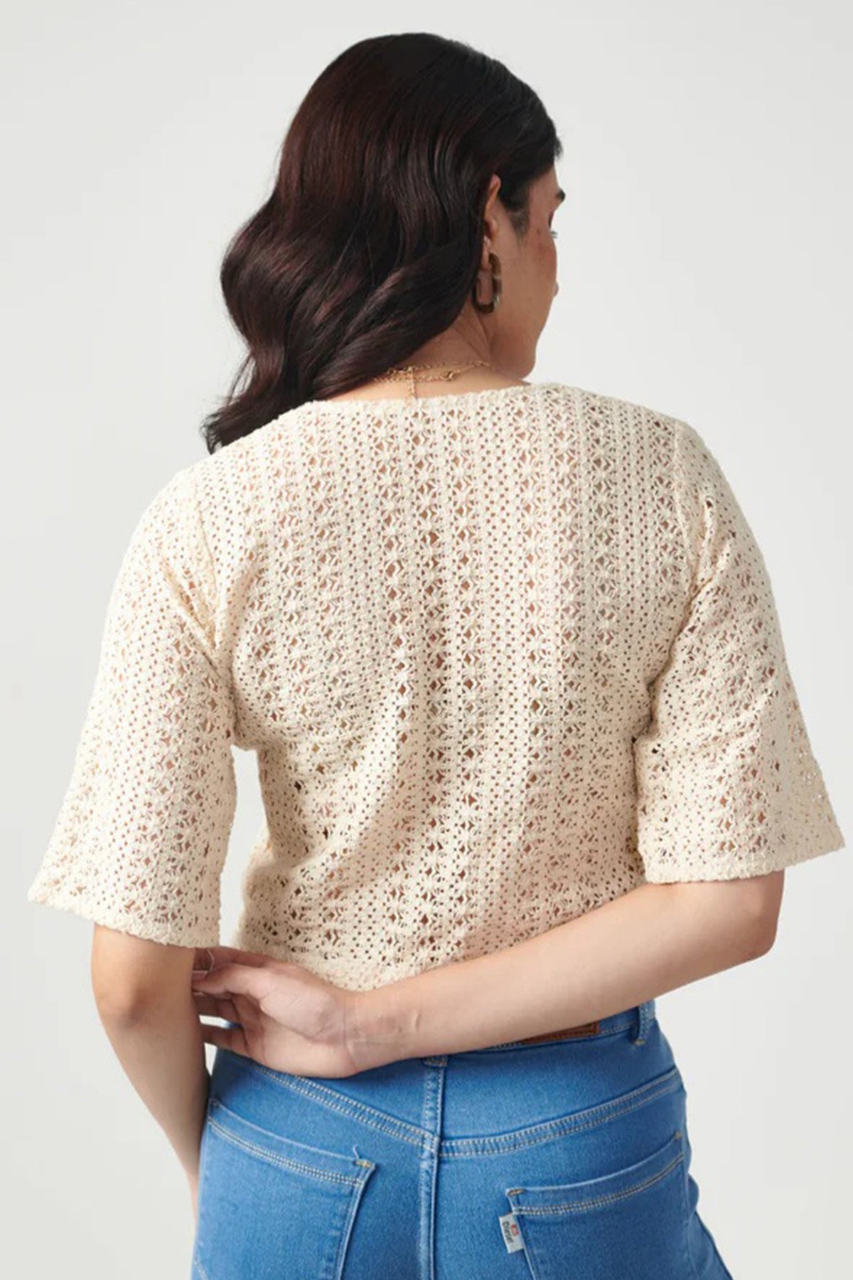 Beige Cotton Crochet Crop Top