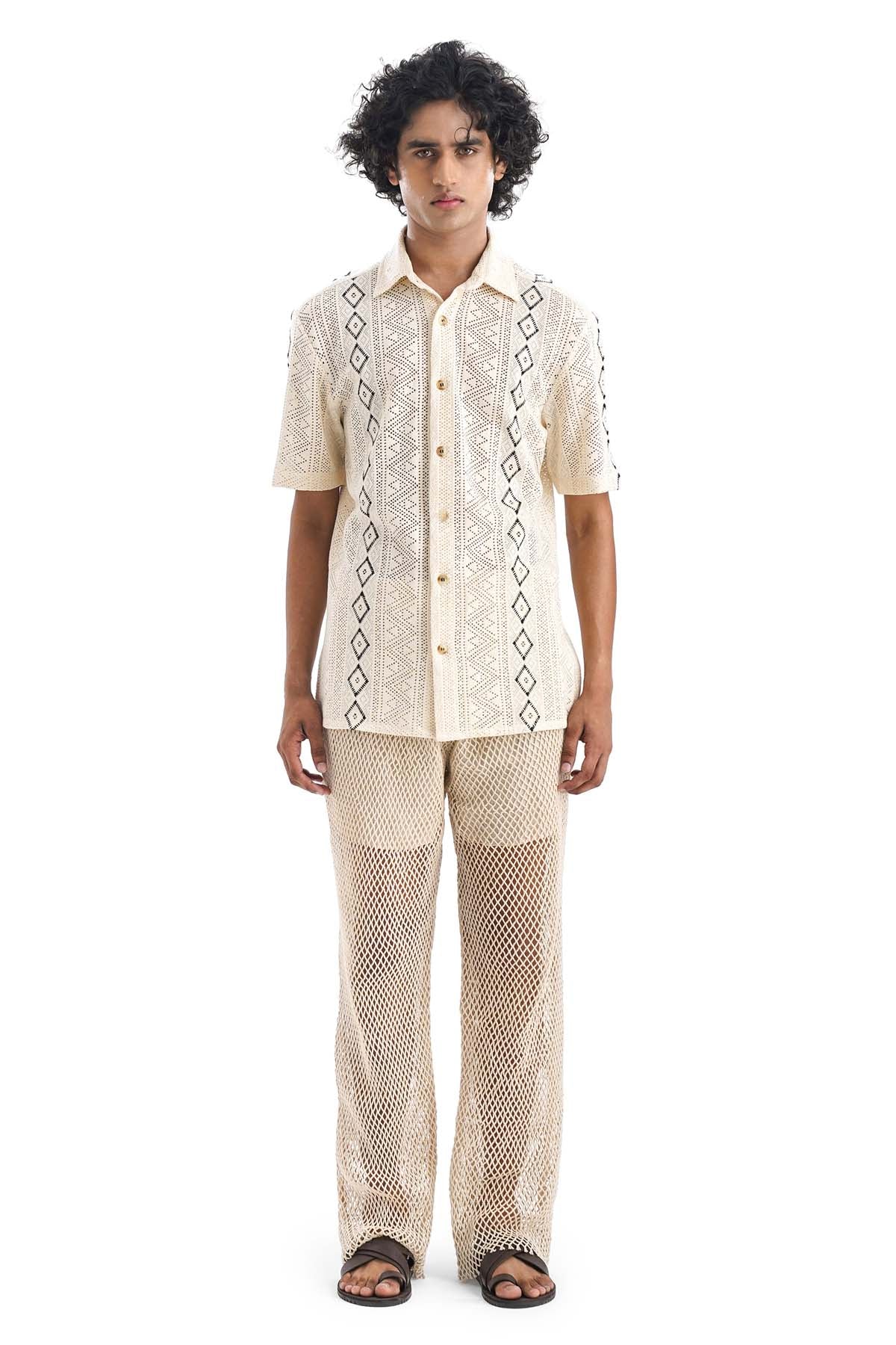 Beige Cotton Embellished Shirt