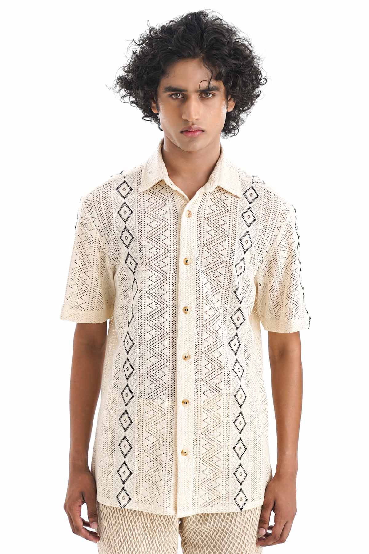 Notre Ame - Men Beige Cotton Embellished Shirt for men online at ScrollnShops