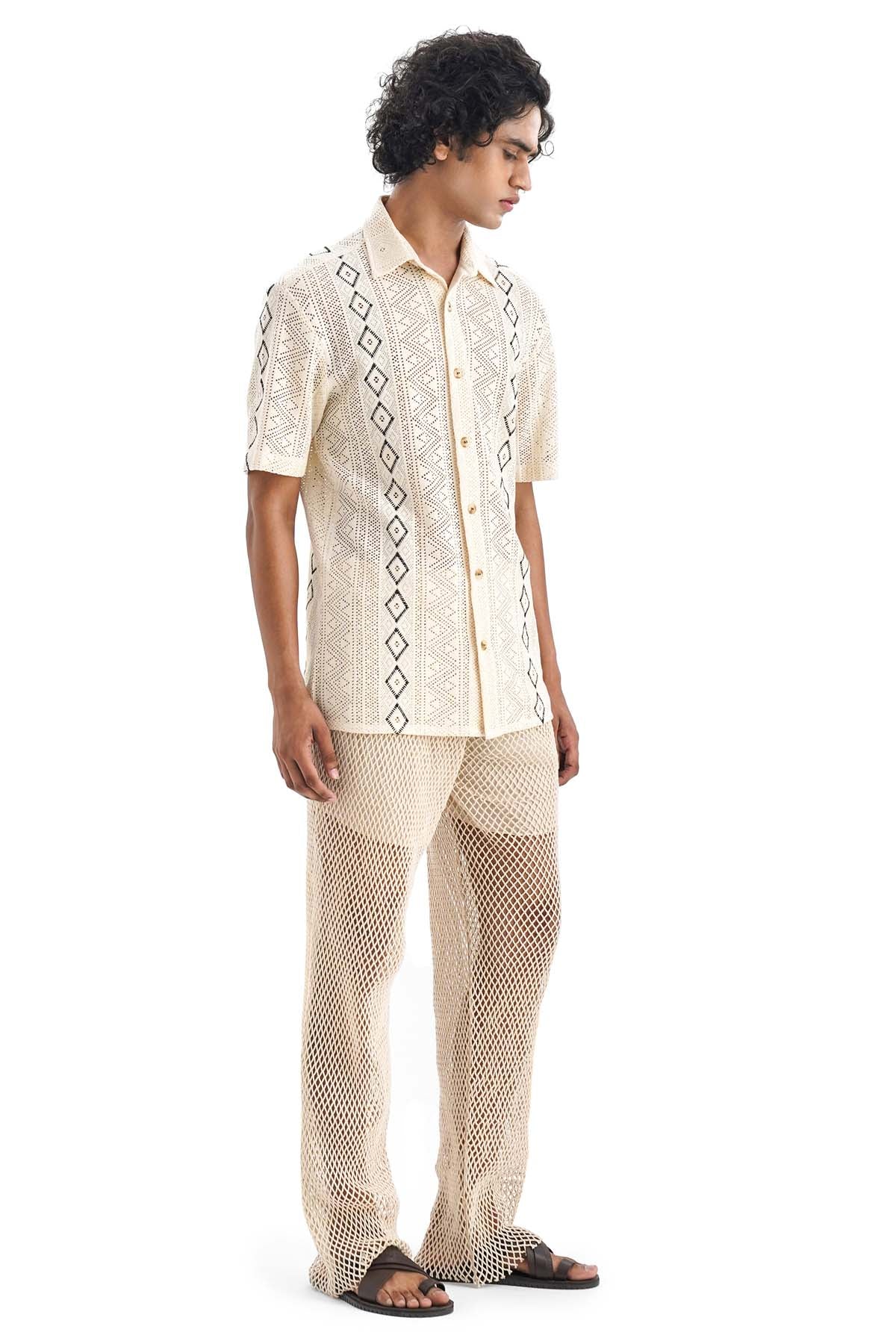 Beige Cotton Embellished Shirt