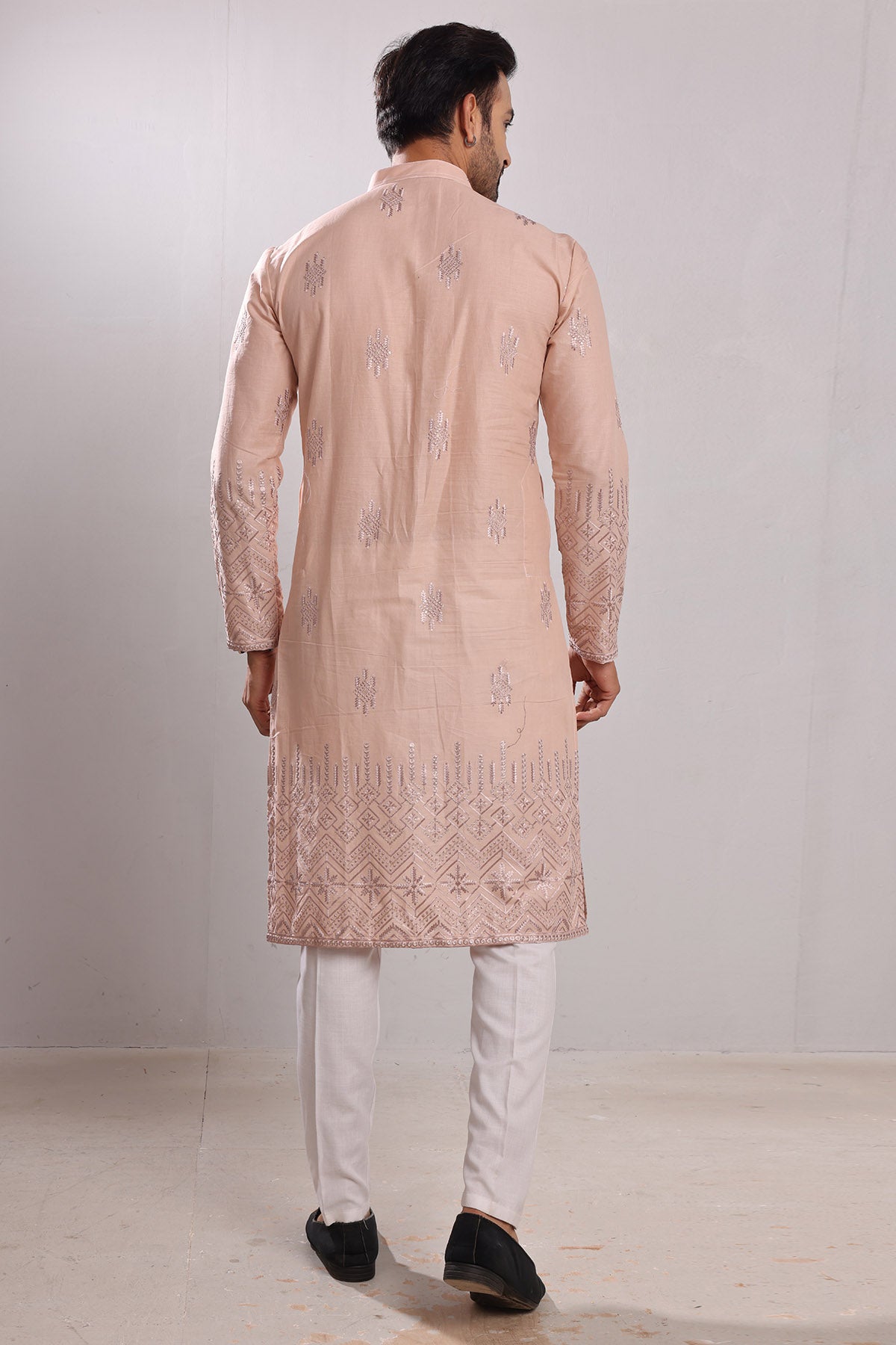 Beige Cotton Embroidered Kurta